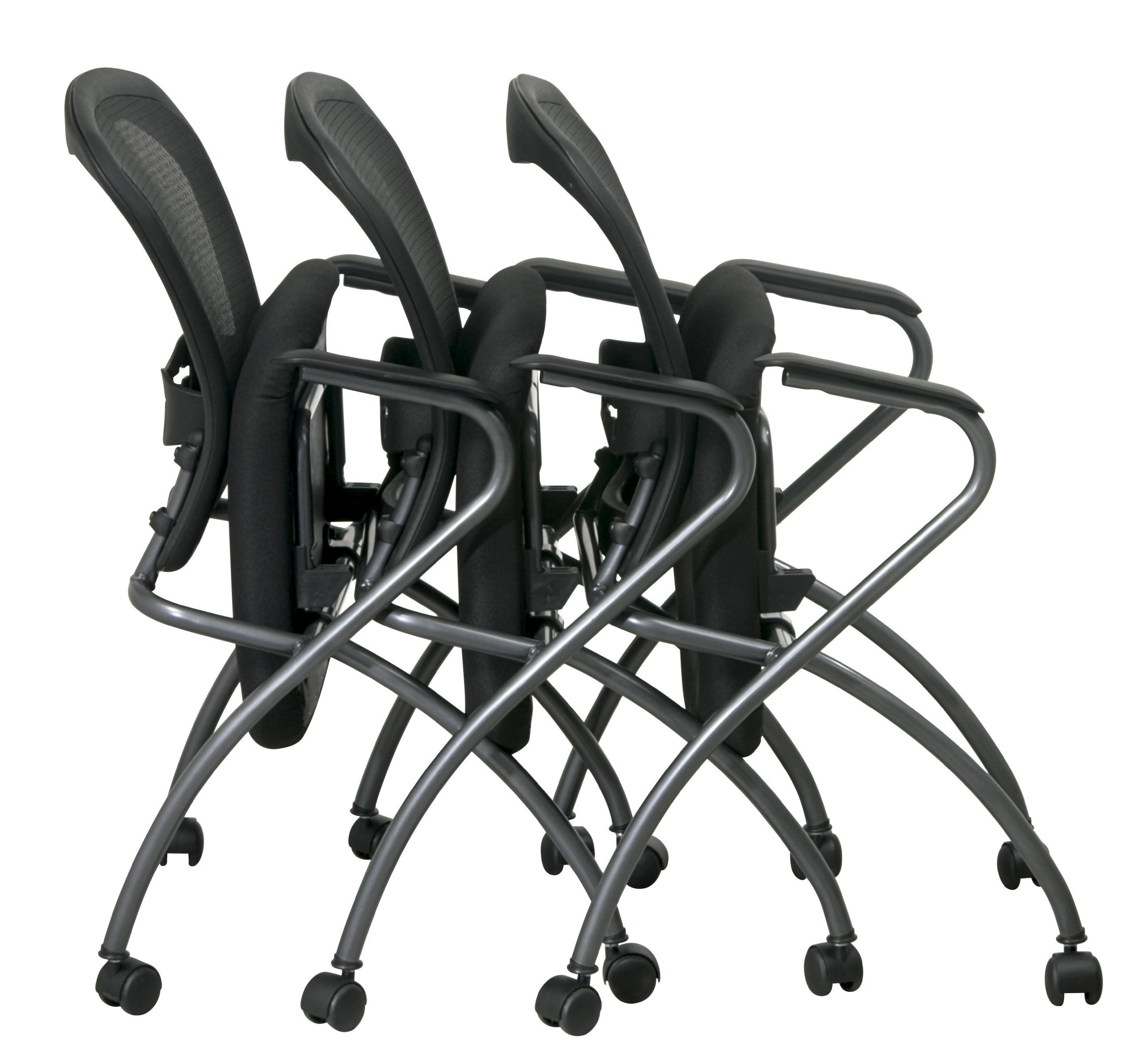 Office Star Deluxe ProGrid Breathable Mesh Back Folding Chair 2-Pack with Armrests - Titanium Finish Frame & Coal FreeFlex Technology - Perfect for Office, Conference Rooms, Events and Home Use