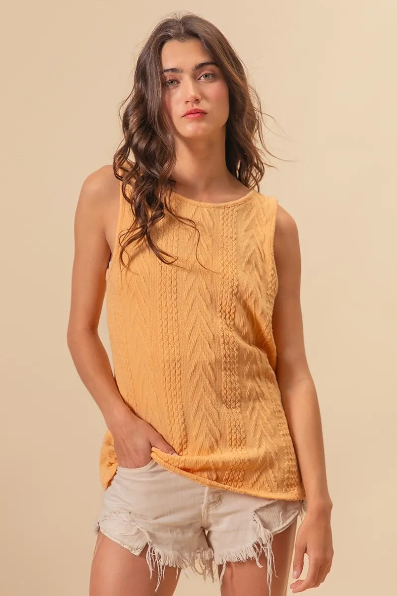 BiBi Textured Knit Sweater - Twist Back Sleeveless Women's Top for Casual Outfits & Layering | Perfect for Fall, Winter & Spring Fashion