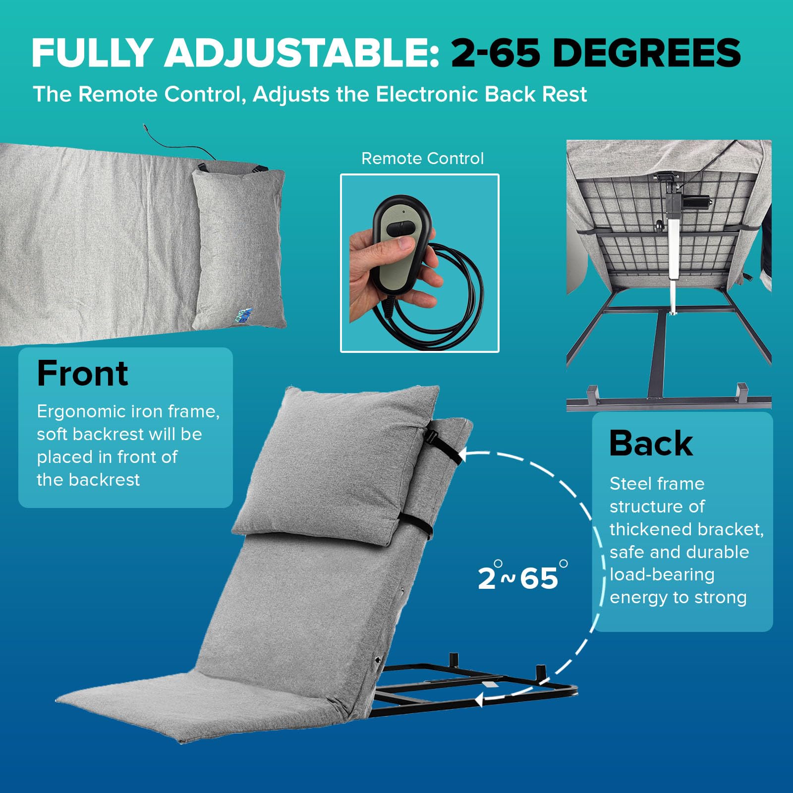 Electric Lifting Backrest for Bed - Mobi-Back Gen 2 Adjustable Medical Back Pillow with Electric Pump System, Ideal for Pregnant Women & Elderly to Sit Up in Bed Comfortably - Perfect for Reading, Watching TV & Post-Surgery Recovery