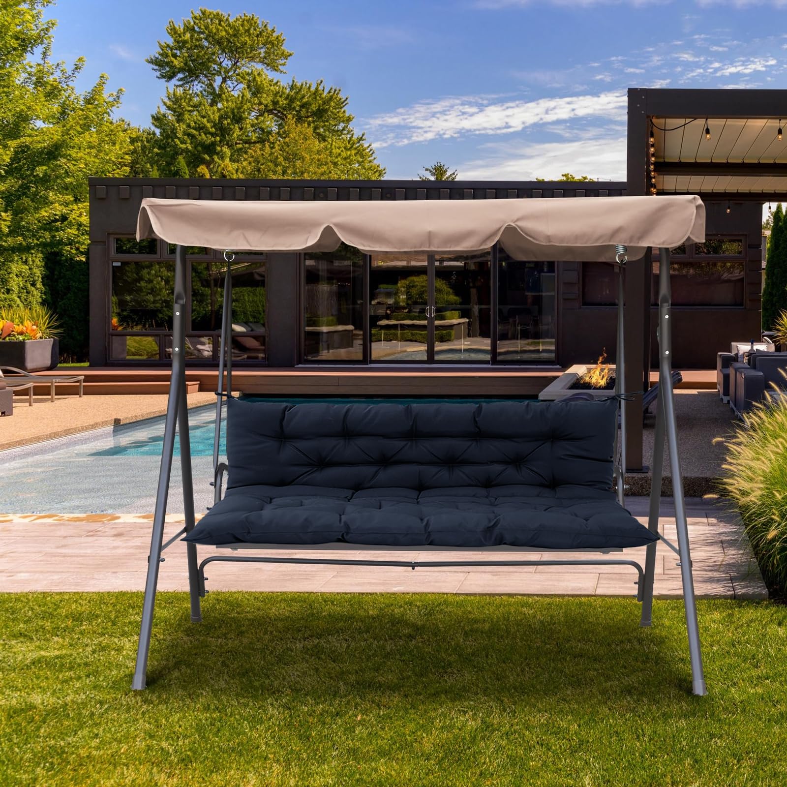 **Thick Waterproof Outdoor Swing Cushion with Backrest - Navy Blue 40x40 Inch - Replacement Cushion for 2/3 Seater Porch Benches - Perfect for Patio, Garden & Backyard Relaxation**