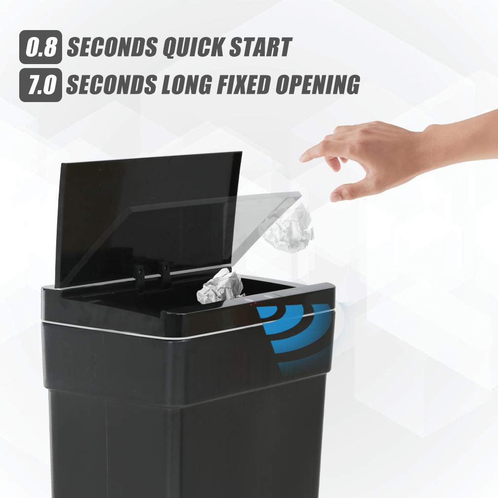 13 Gallon Automatic Touchless Trash Can with Lid - 50L High Capacity Kitchen Garbage Bin for Home, Office, Bathroom & Bedroom | Motion Sensor Hands-Free Waste Bin for Easy Disposal (Black)