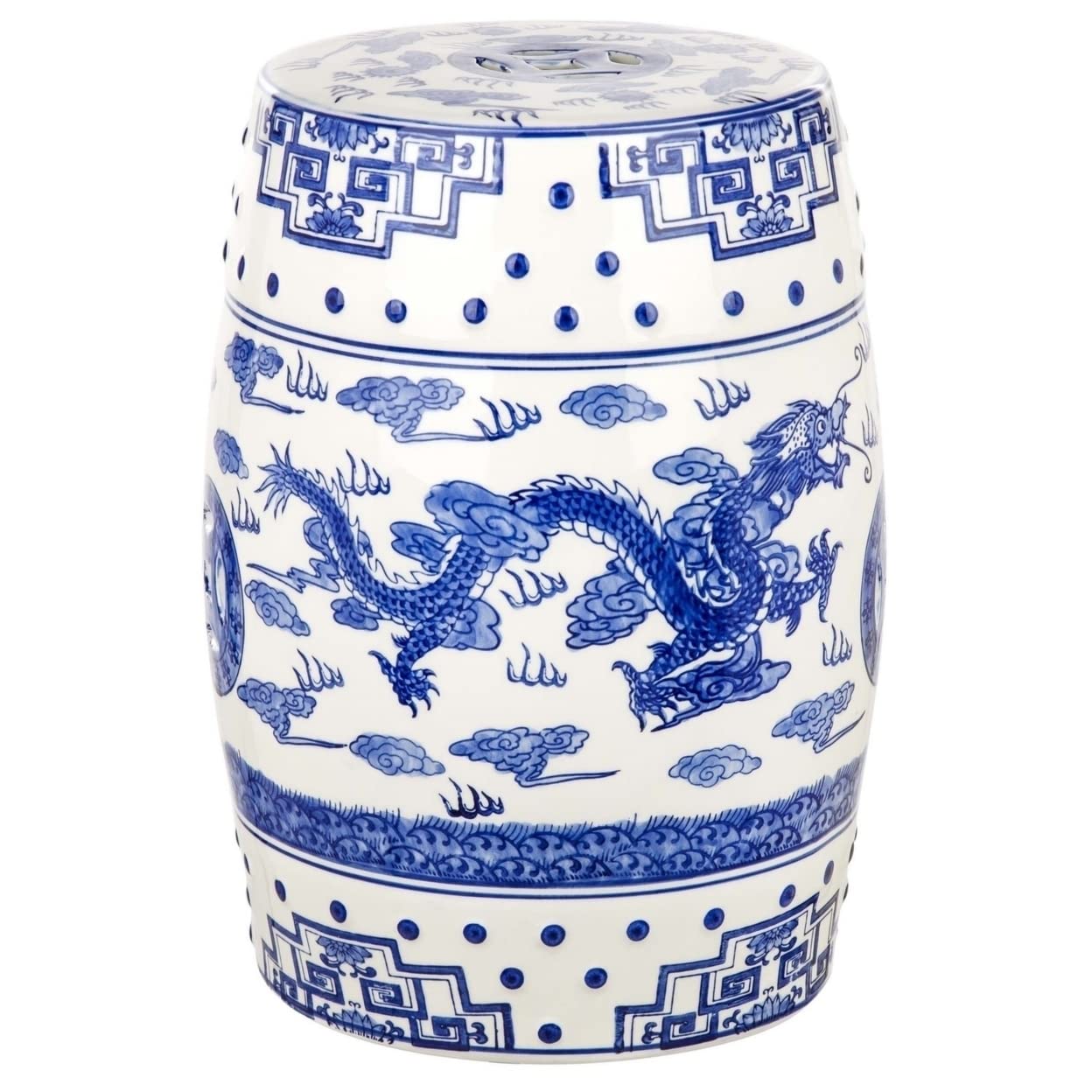 Safavieh Dragon's Breath Chinoiserie Ceramic Garden Stool - Blue Cloud 9 Koi Fish Design - Handcrafted Decorative Outdoor & Indoor Furniture - Perfect for Patio, Living Room, or Asian-Inspired Home Decor