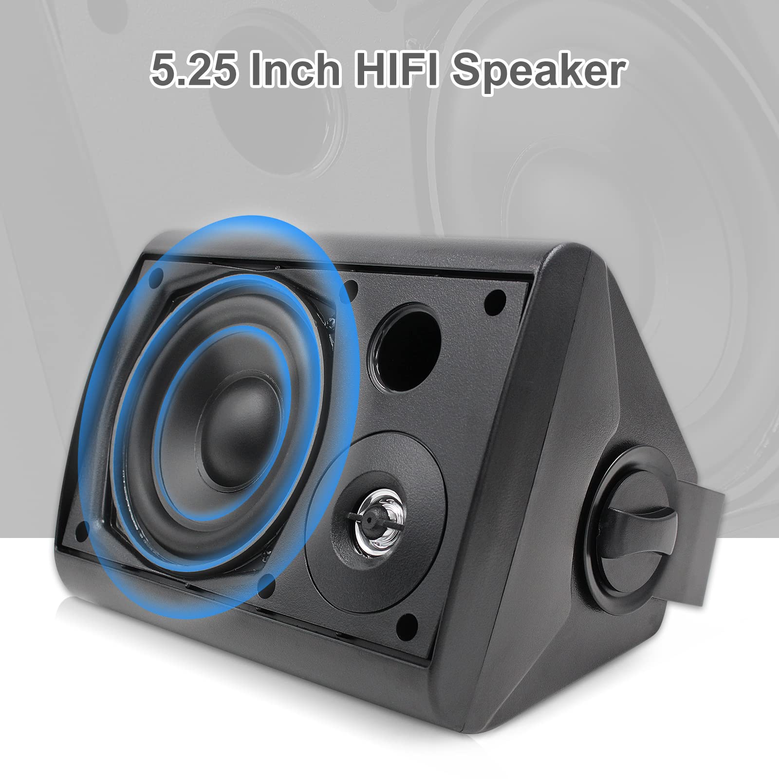 Herdio 5.25 Inch 300W Waterproof Outdoor Speakers - All Weather Wall Mounted Passive Wired Pair for Patio, Garden, Deck, Backyard & Indoor Use (Black)