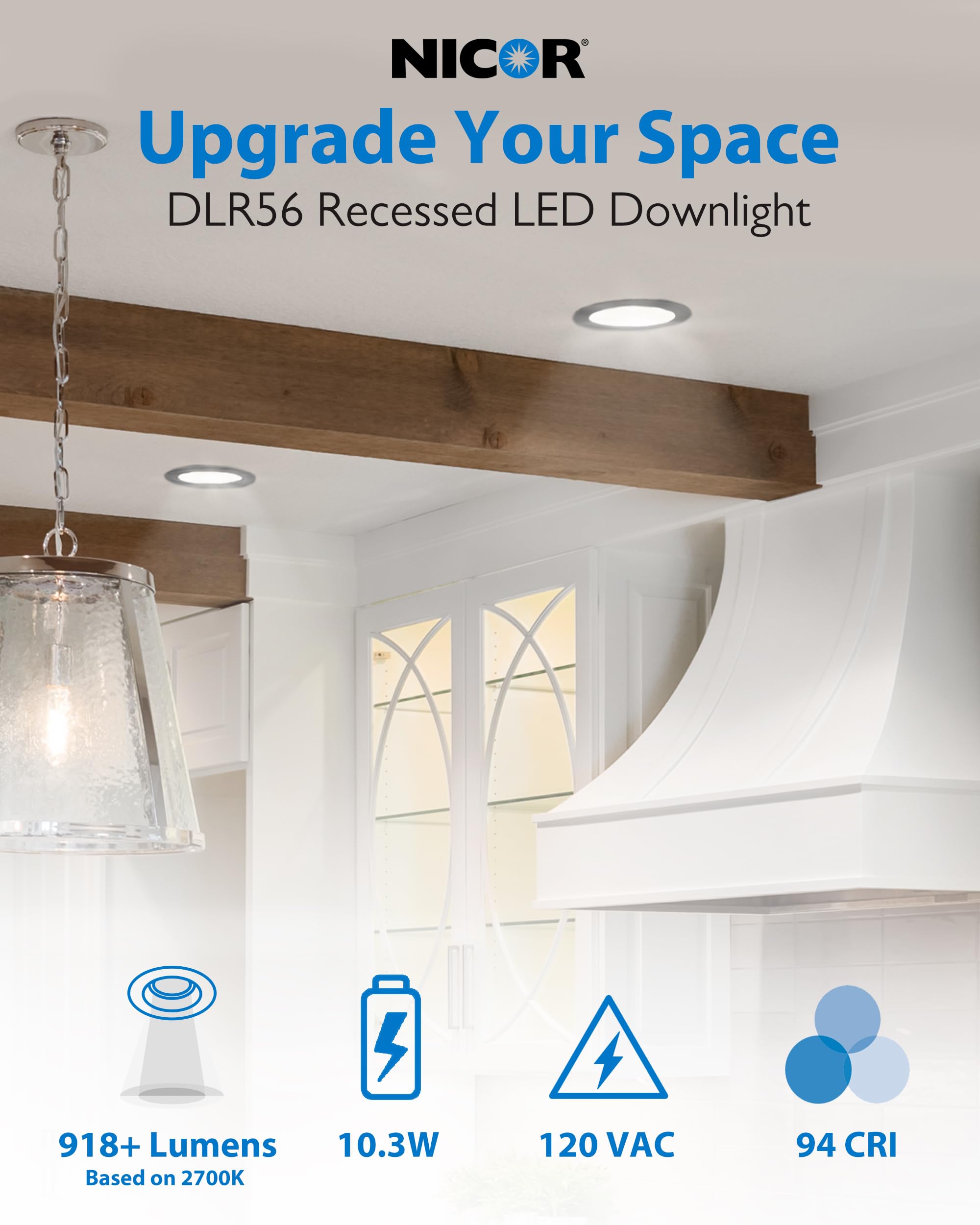 NICOR Lighting 5/6 Inch LED Recessed Ceiling Lights - Dimmable Downlight Fixtures with Selectable CCT (2700K-5000K), 918 Lumens, 10.3W - DLR56 Retrofit LED Ceiling Light, White (12-Pack) - Perfect for Living Rooms, Kitchens, and Hallways