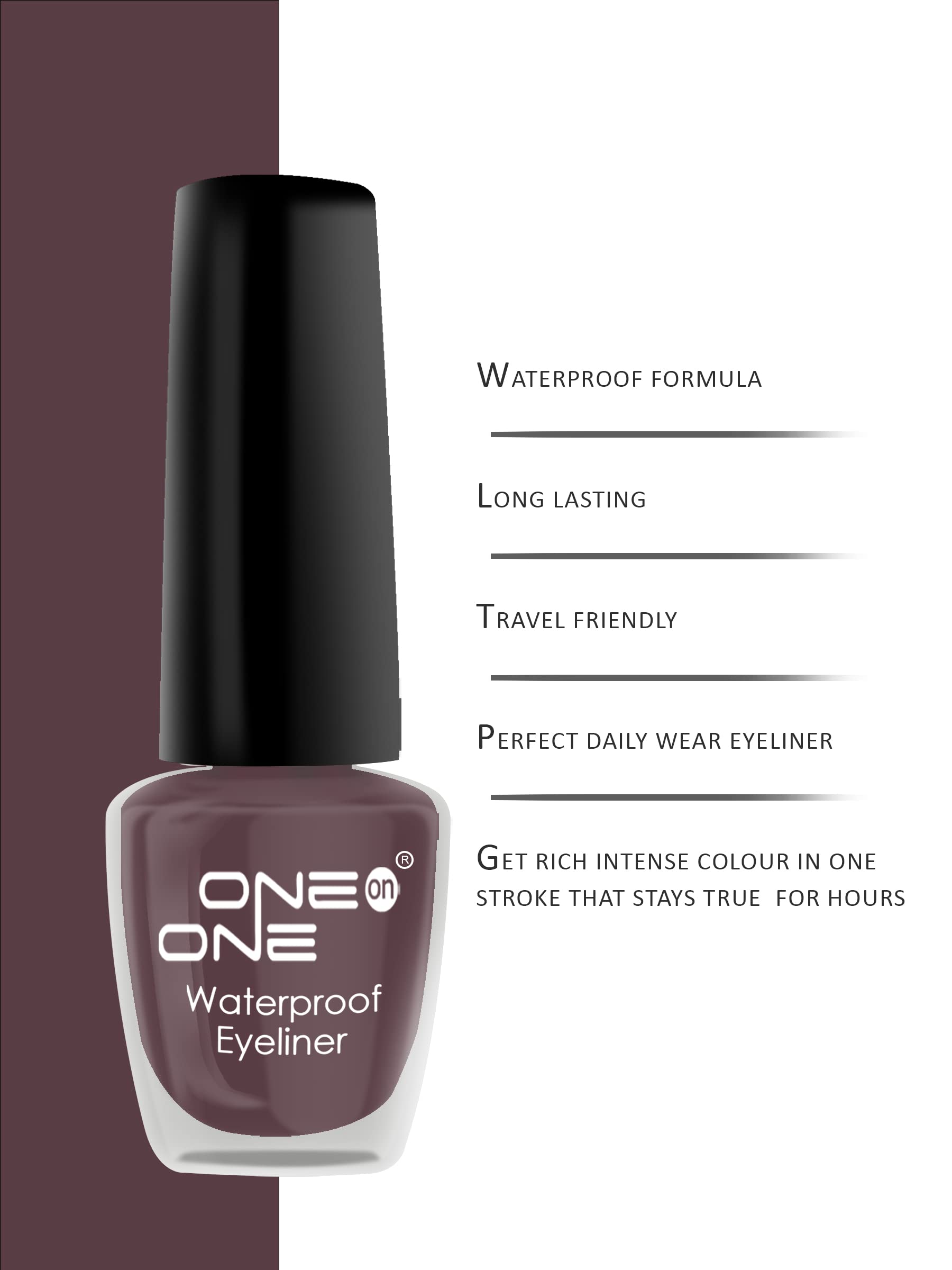 ONE on ONE Waterproof Eyeliner, Brown 5ml | Quick Dry Smudge Proof, Transfer Proof Long Lasting Eye Liner for Eye Makeup | Perfect for Swimming, Gym & All-Day Wear