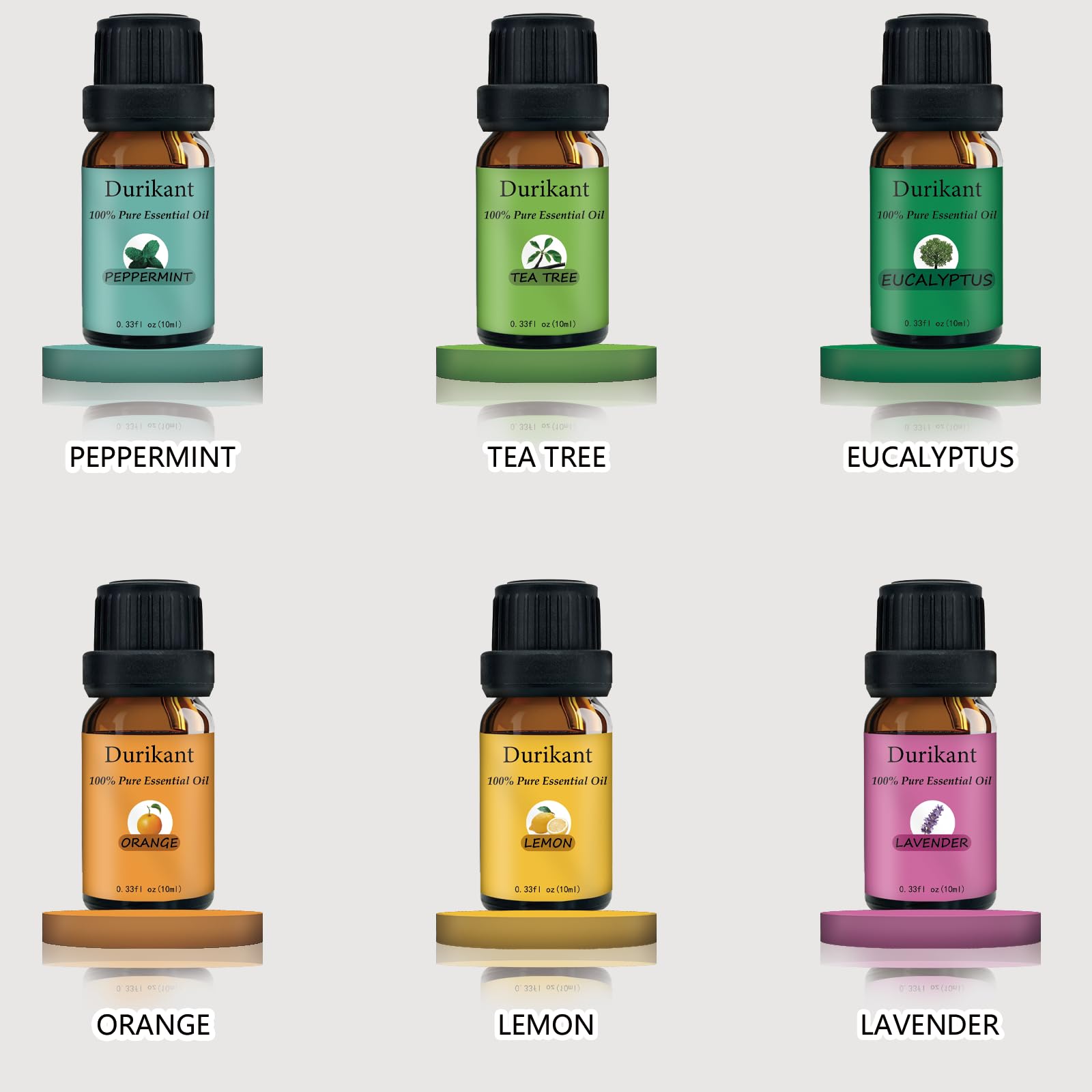 **100% Pure Natural Essential Oil Set - 6 Pack (10ml Each) Tea Tree, Eucalyptus, Lavender, Orange, Peppermint, Lemon Oils for Aromatherapy, Diffusers & DIY Skincare**