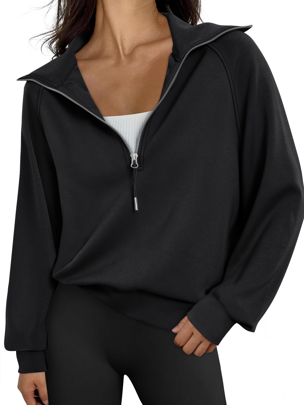 Trendy Queen Women's Oversized Half Zip Pullover Sweatshirt - Long Sleeve Quarter Zip Hoodie for Teen Girls | Y2K Fashion | Cozy Fall Outfit for School, Casual Wear & Street Style