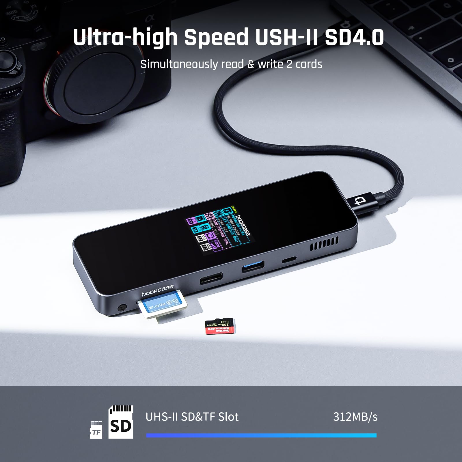 DOCKASE 10-in-1 Smart USB-C Hub with Dual 4K@60Hz HDMI, 100W PD 3.0 Charging, Ethernet Port, USB 3.2 & USB 2.0 Ports, UHS-II SD/TF Card Reader - Compatible with MacBook Pro/Air, Dell XPS (Gray) - Perfect for Home Office, Gaming & Multi-Monitor Setup