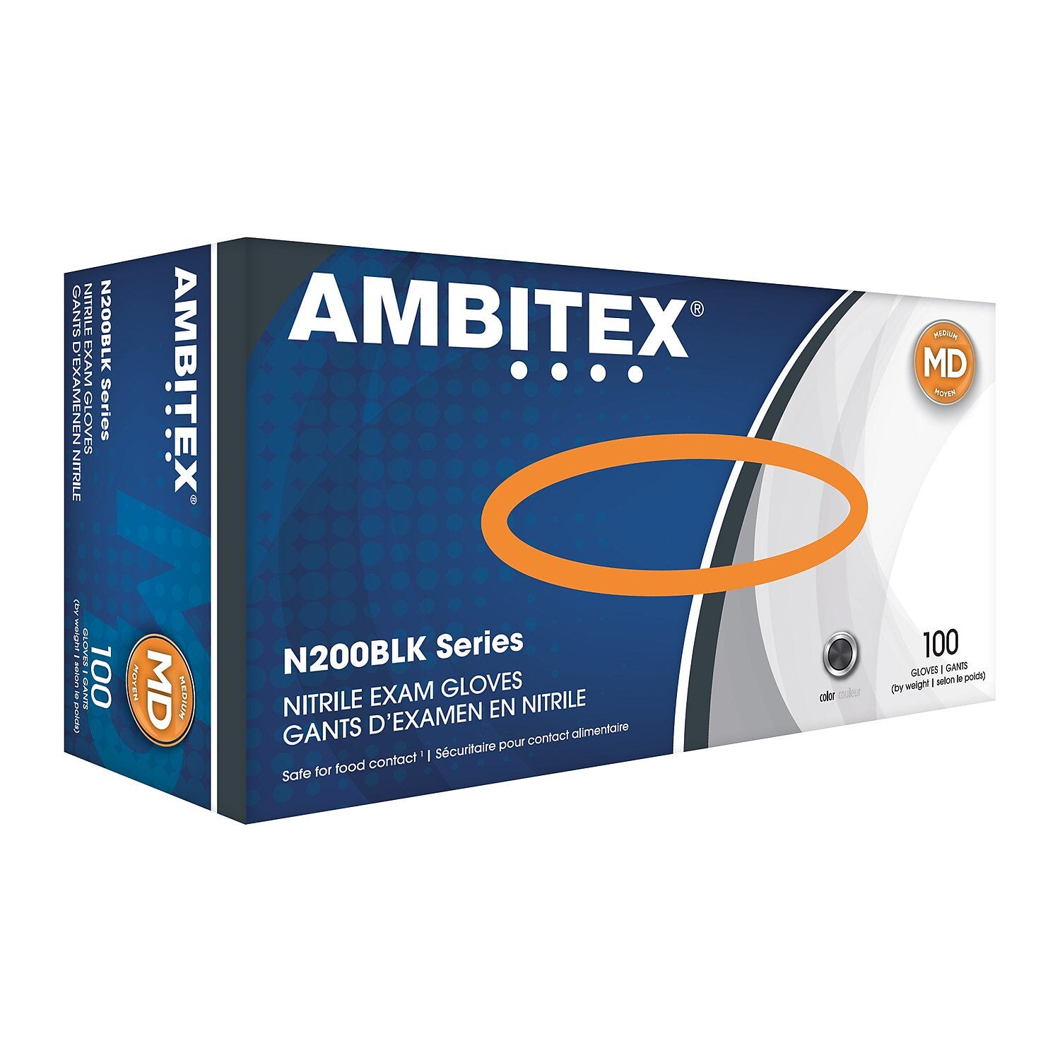 AMBITEX® N200 Series Powder-Free Nitrile Gloves - Small, Black (100 Gloves/Box) - Ideal for Medical, Dental, Laboratory & Food Handling Use
