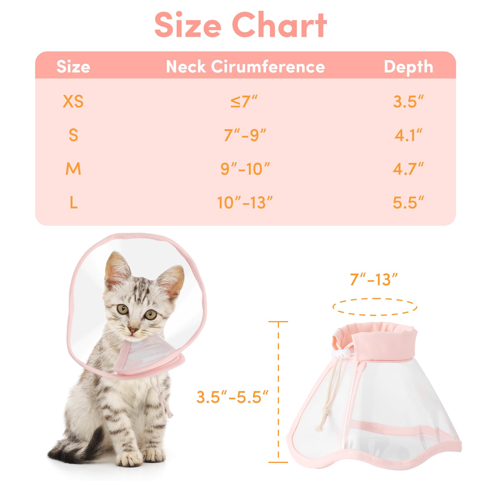 BENCMATE Soft Cat Cone Collar - Noiseless Fasteners, Transparent Pet Recovery E-Collar for Licking & Scratching Protection - Post-Surgery Care for Cats (Pink, Medium) | Ideal for Spay/Neuter Recovery & Wound Healing