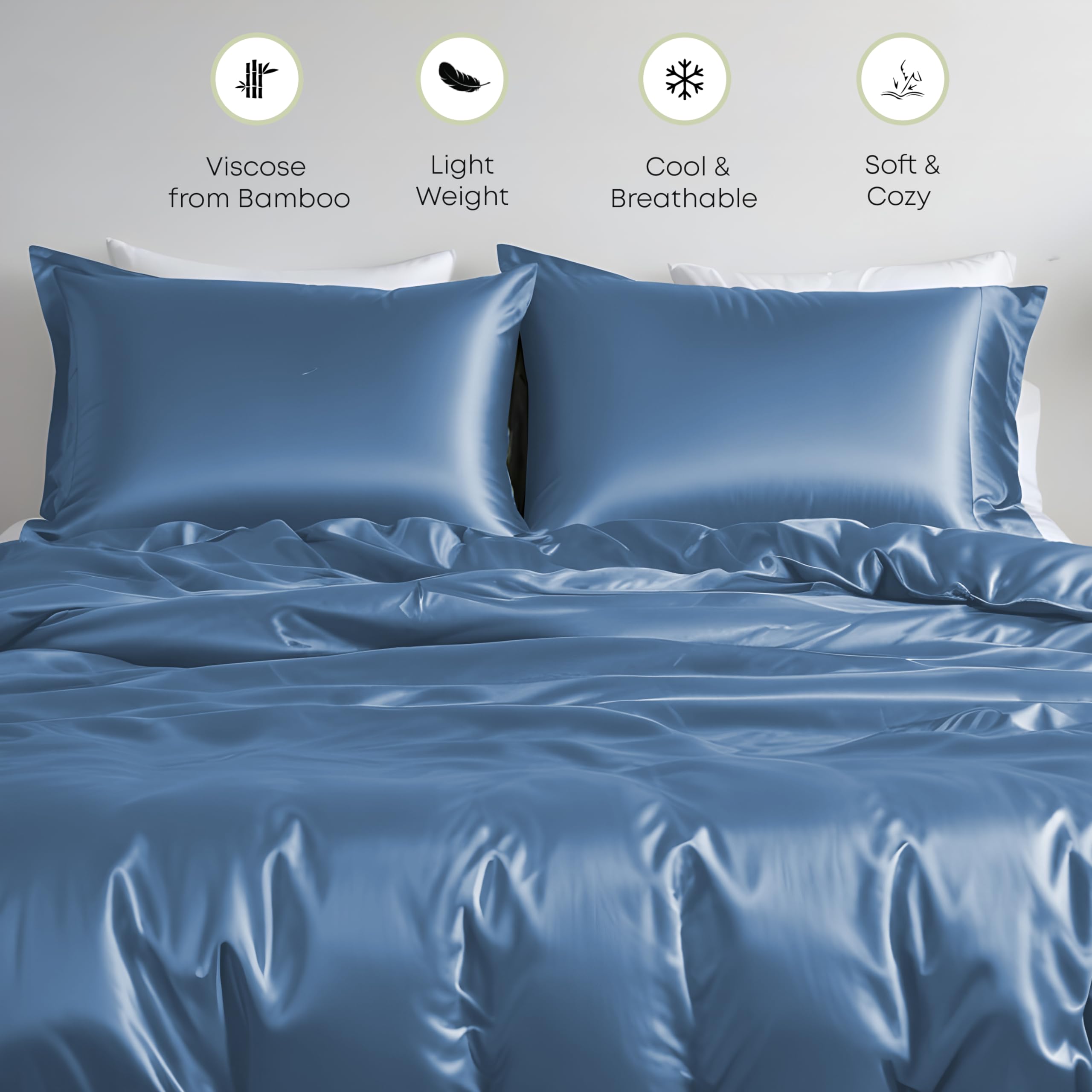 Premium Bamboo Viscose Duvet Cover Set - Oversized King Size, Soft Breathable Cooling Bedding with Zipper & Corner Ties (Bahamas Blue) - Perfect for Hot Sleepers & Eco-Friendly Bedrooms