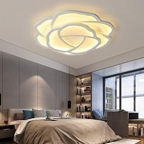 Dimmable LED Ceiling Light with Remote Control - Modern White Floral Design for Bedroom, Living Room & Kitchen - Stainless Steel Bracket Light - Perfect for Ambient Lighting & Home Decor
