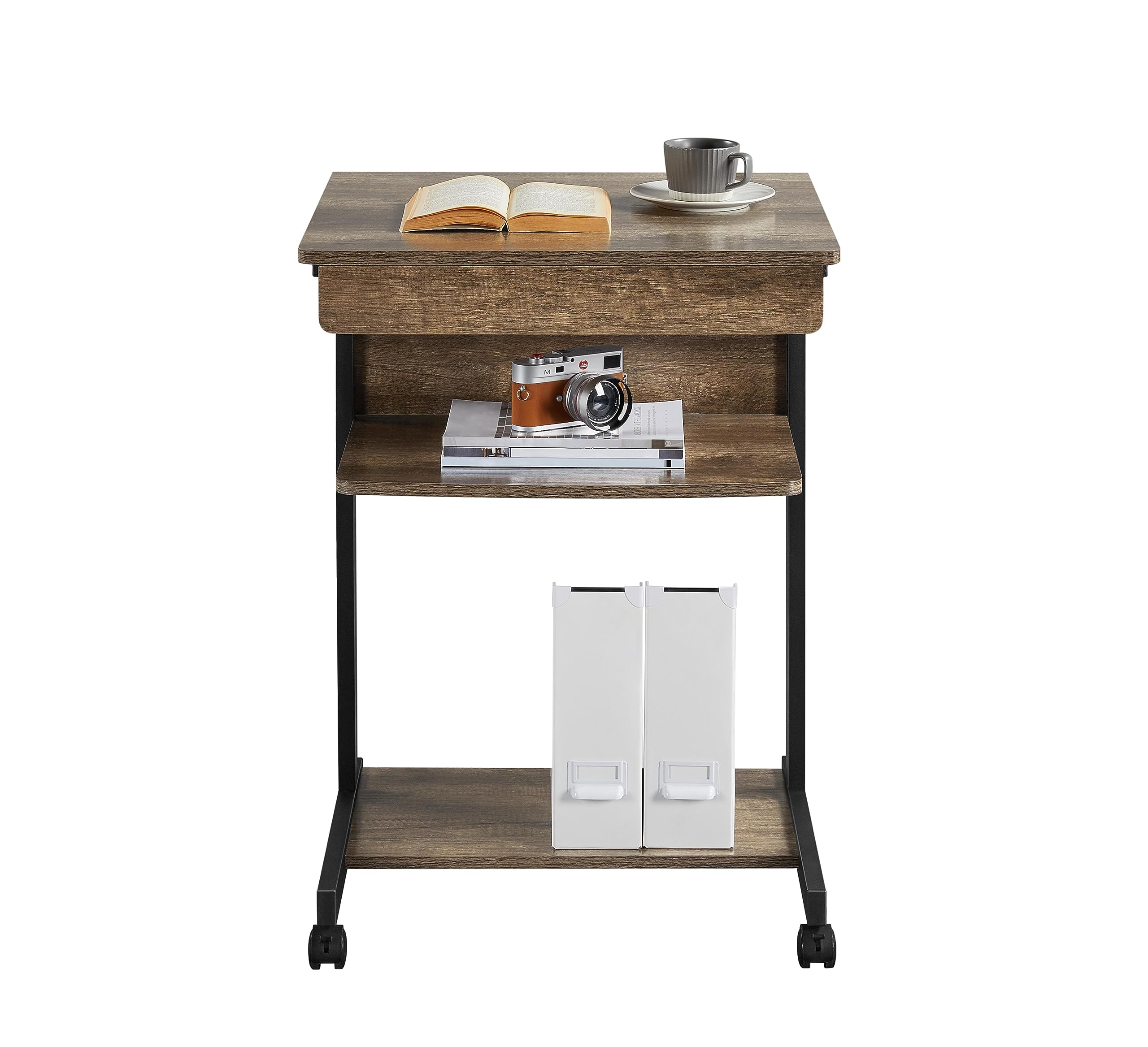 Yaheetech Compact Rolling Computer Desk with Storage Drawer & Keyboard Tray - Mobile Home Office Desk with Wheels for Laptop Workstation - Taupe Wood Finish - Perfect for Small Spaces, Dorm Rooms & Home Offices