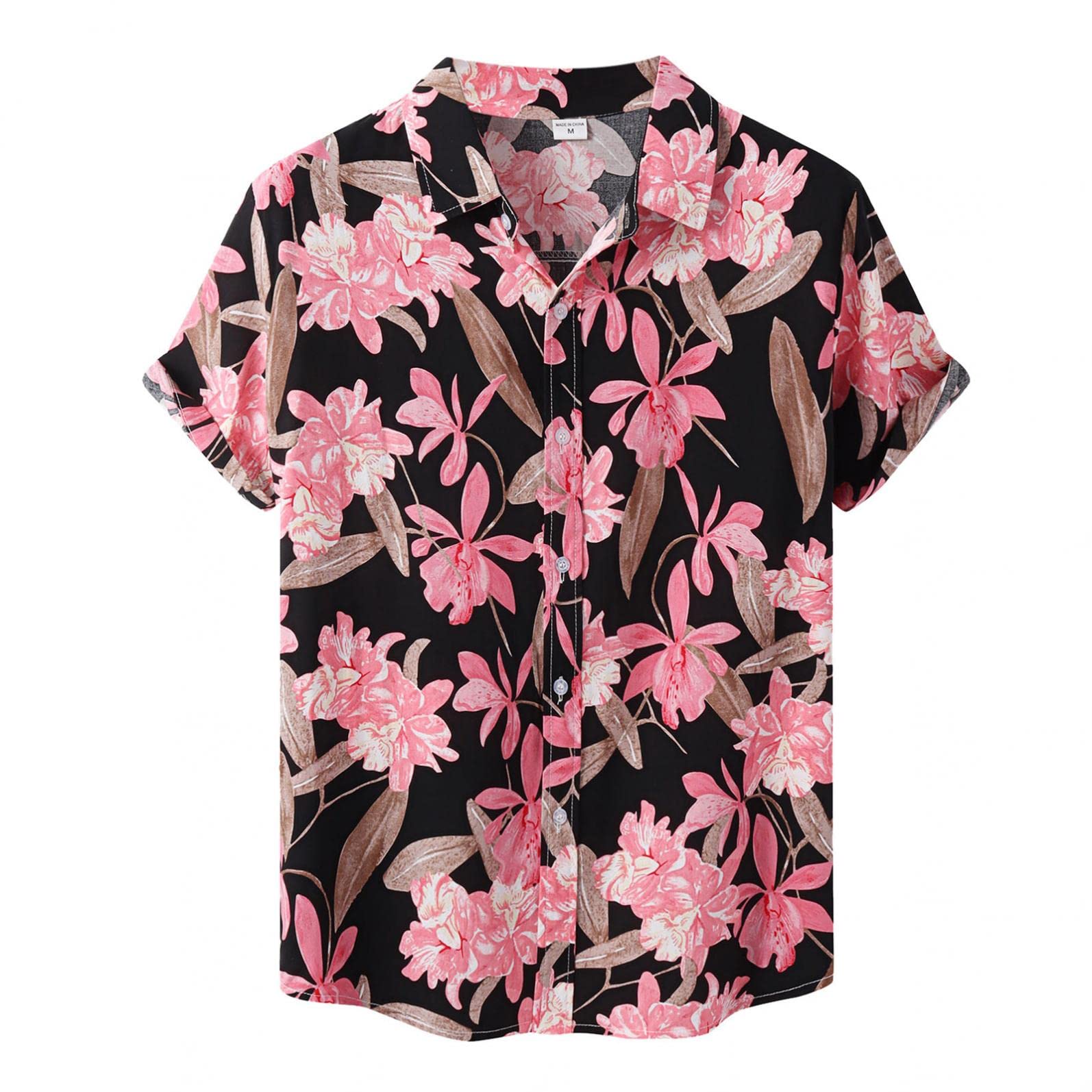 Men's Short Sleeve Button Down Shirts - Summer Floral Printed Casual Loose Fit Comfortable Shirt for Beach Vacation, Outdoor Activities & Daily Wear