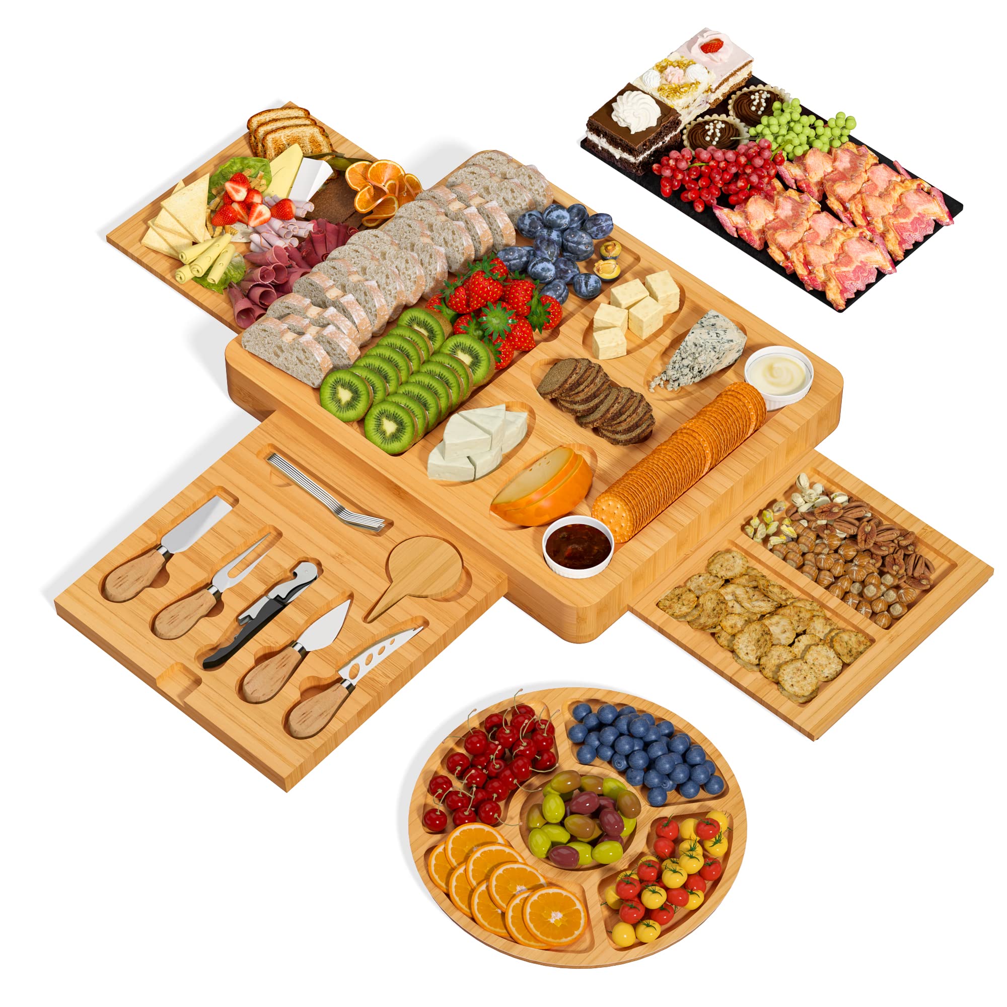 Premium Bamboo Charcuterie Board Set with Knives - 15.7