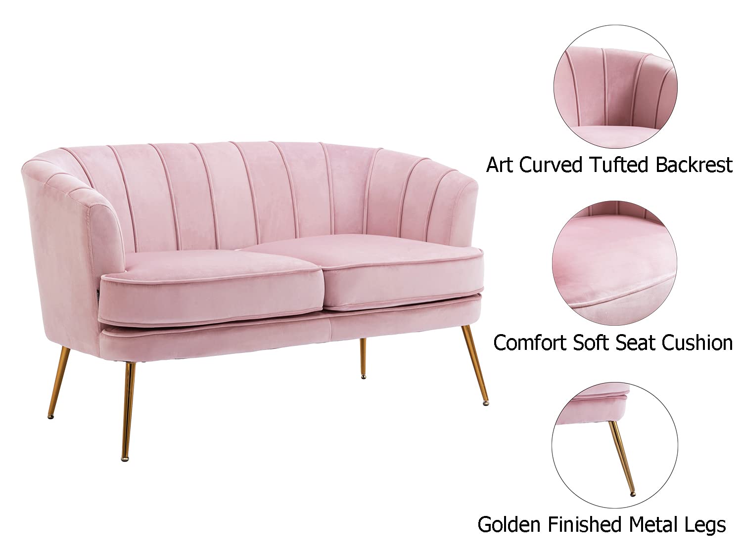 Luxury Velvet Loveseat Sofa - Modern Tufted Chesterfield 2-Seater Couch for Living Room & Bedroom - Soft Light Pink - Perfect for Small Spaces, Apartments & Cozy Home Decor