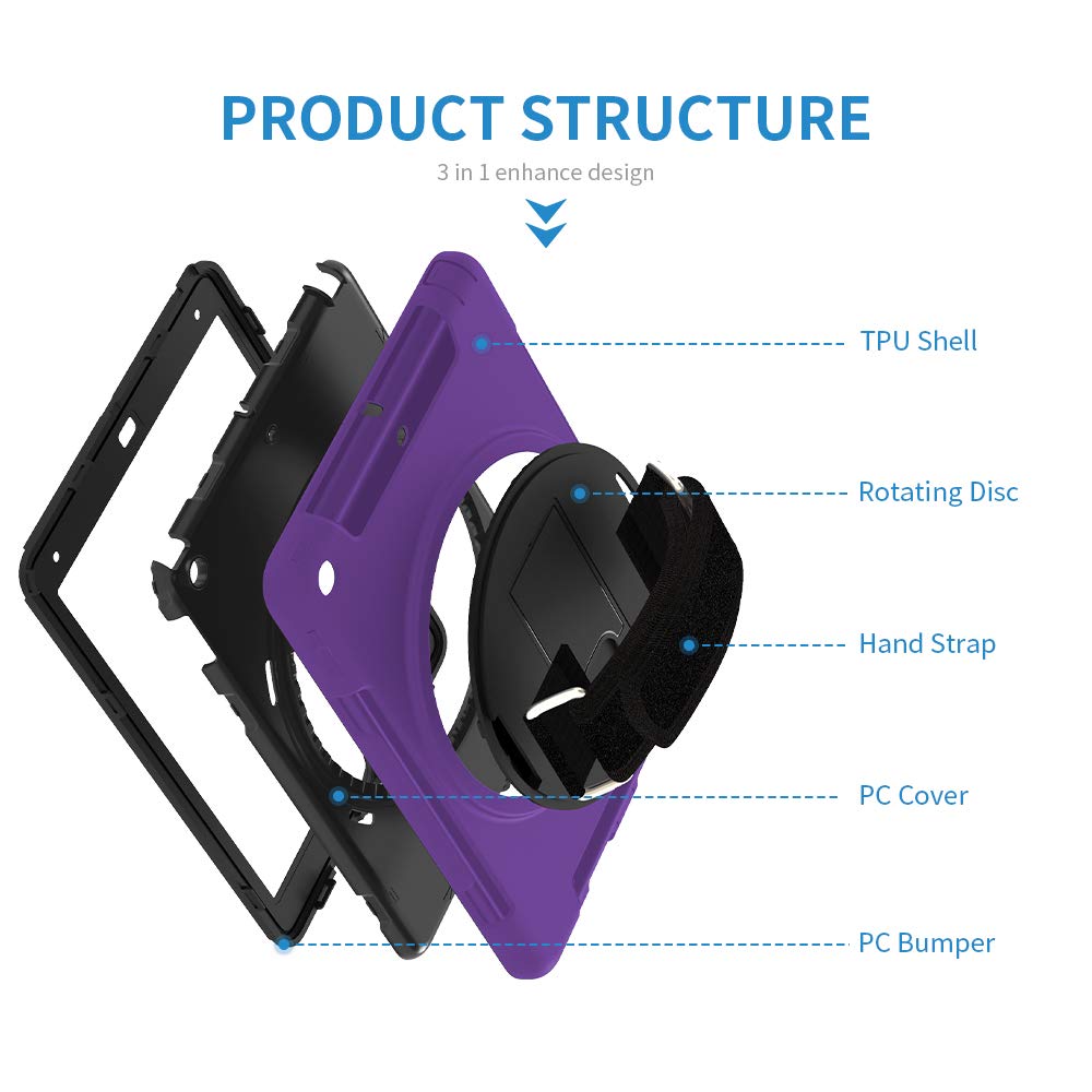 Premium iPad 6th Gen Case (9.7 Inch 2017/2018 Model) with Free Screen Protector - Heavy Duty 3-Layer Rugged Cover, Built-in Hand Strap & Adjustable Shoulder Strap, 360° Rotating Kickstand - Perfect for Outdoor Adventures, Travel & Daily Protection (Purple)