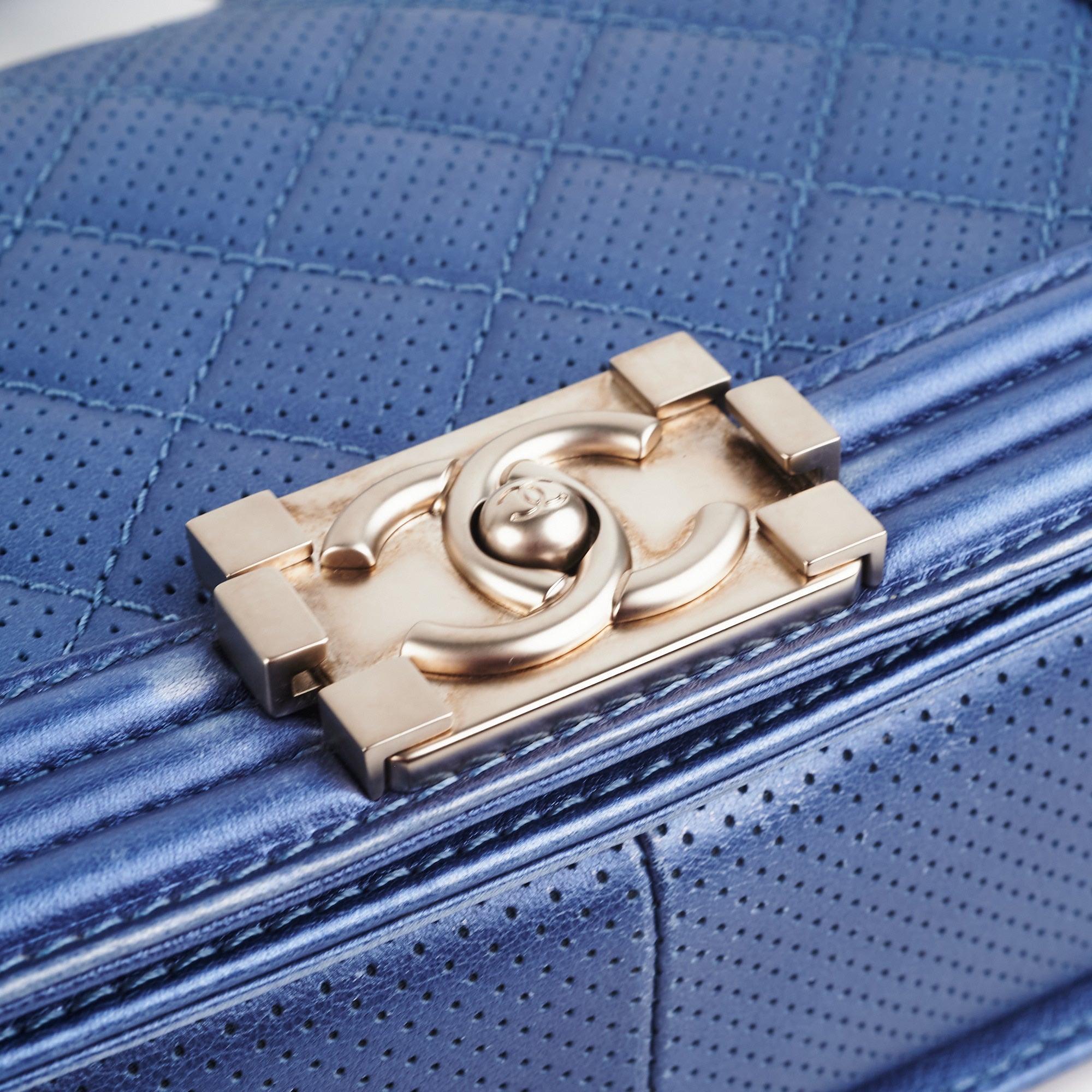 Chanel Old Medium Boy Bag in Metallic Blue - Luxury Leather Crossbody Bag for Women | Perfect for Parties, Date Nights & Special Occasions