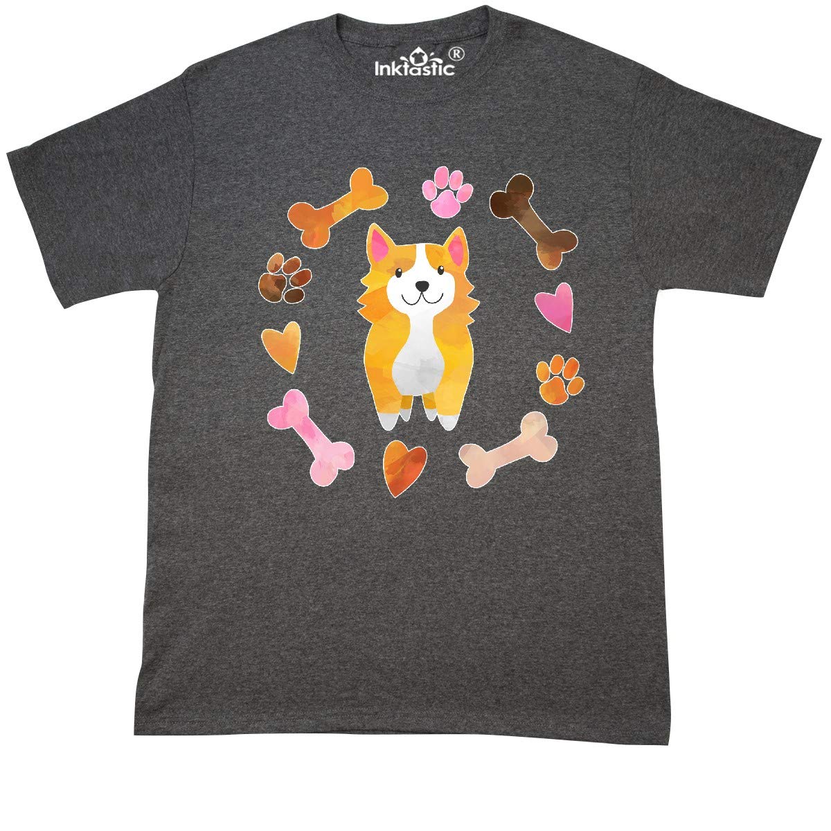 Inktastic Cute Corgi Puppy Valentine's Day T-Shirt with Hearts & Bones Print - Perfect for Valentine's Gifts, Pet Lovers & Casual Wear