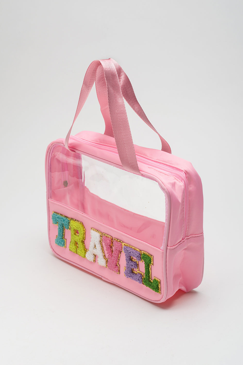 Stylish Chenille Letter Clear PVC Makeup Bag for Travel - Perfect Cosmetic Organizer for Vacation, Gym & Daily Essentials