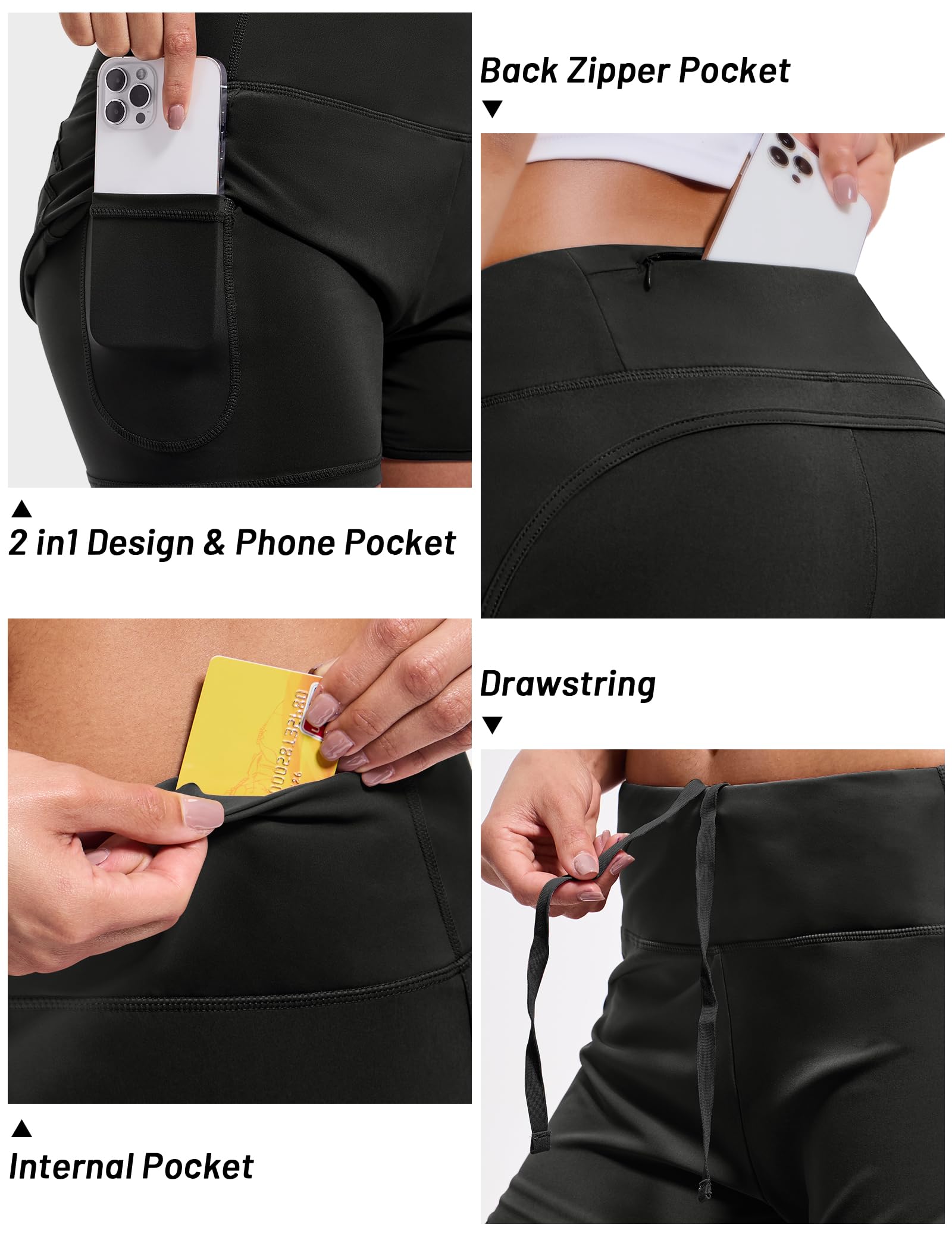 MIER Women's 2-in-1 Running Shorts - High Waisted Athletic Workout Shorts with Liner & Zipper Pocket - 3