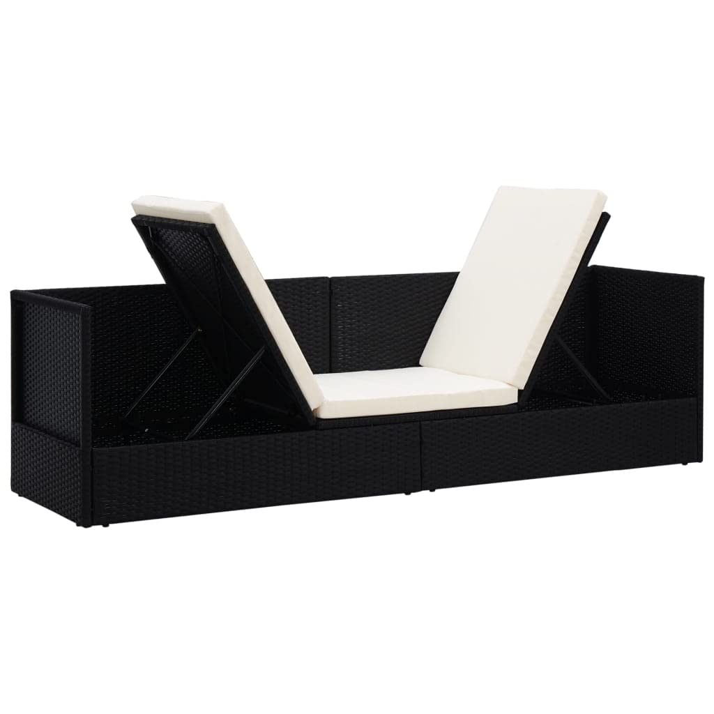 **Adjustable Patio Lounge Bed with Cushion & Pillows - Outdoor Daybed for Poolside, Deck, Backyard - Easy Assembly Black Poly Rattan - Perfect for Sunbathing, Relaxing & Lounging**