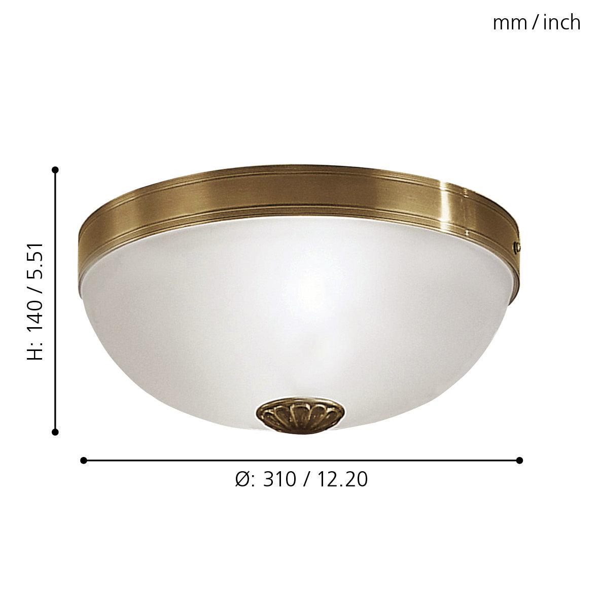 Eglo Imperial Satin Glass & Brass Flush Mount Ceiling Light Fixture - Vintage Style Lighting for Bedroom, Hallway & Kitchen