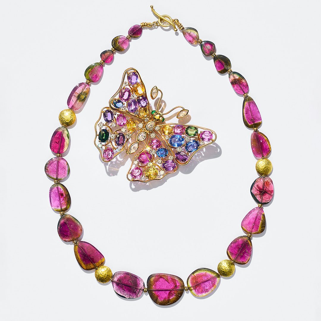 Oscar Heyman Multi Gemstone Butterfly Brooch Pin - Elegant Jewelry for Women, Perfect for Weddings, Parties & Special Occasions