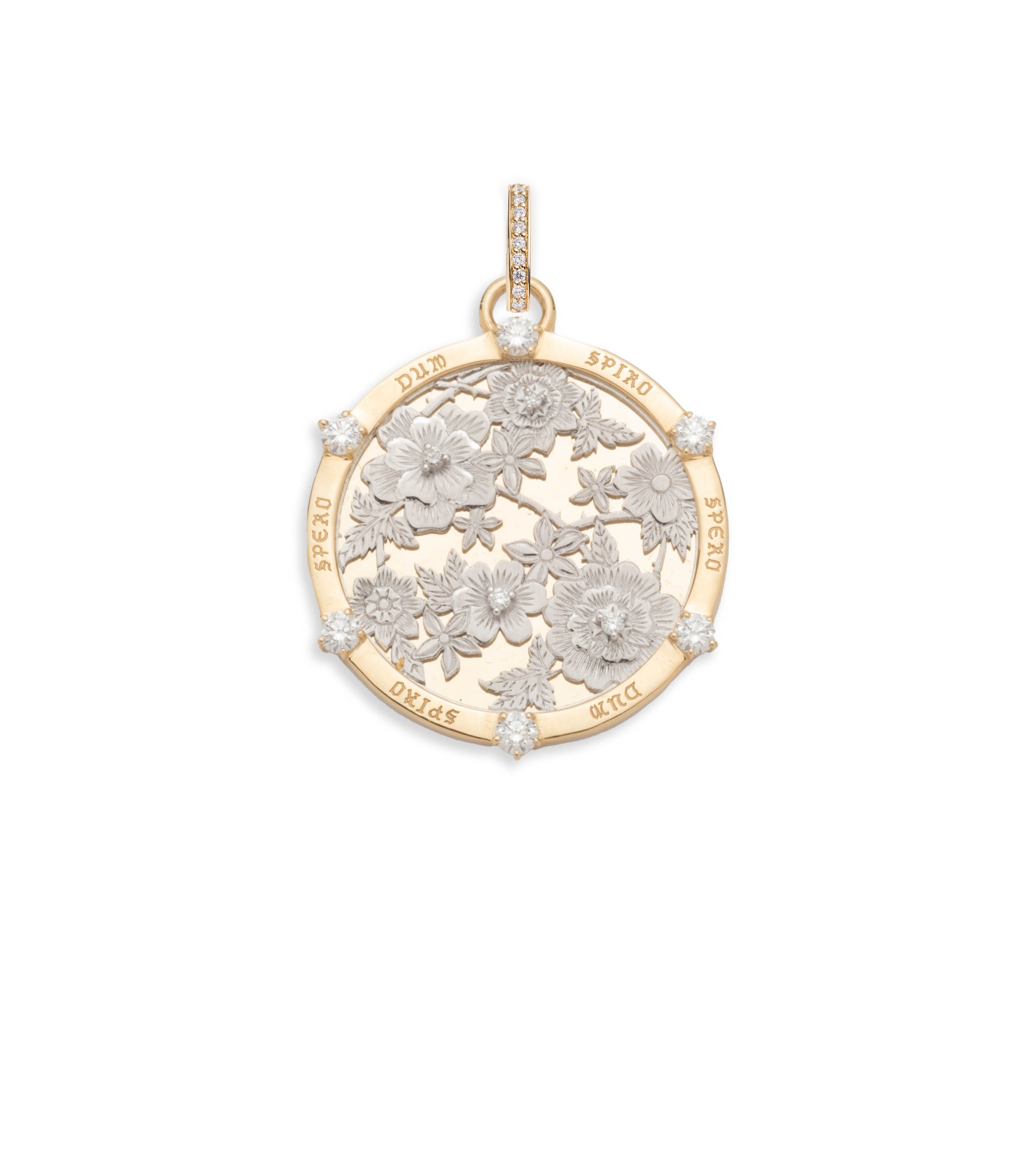 Floral Screen Resilience Large Medallion Necklace in 14K Yellow Gold with Diamonds & Annex Link - Elegant Jewelry for Women, Perfect for Weddings, Parties & Special Occasions