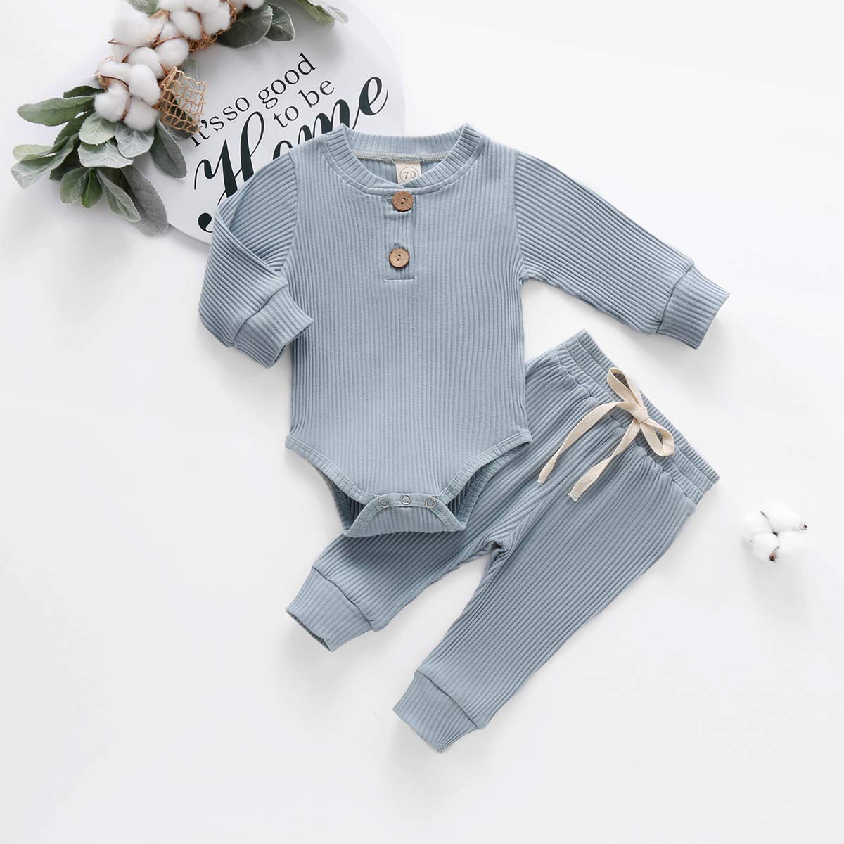 Newborn Baby Girl & Boy Fall Winter Clothes Set - Soft Cotton Knit Romper & Pants Outfit 3-24 Months - Cozy Long Sleeve Infant Outfits for Winter Season, Holiday Photos & Family Gatherings