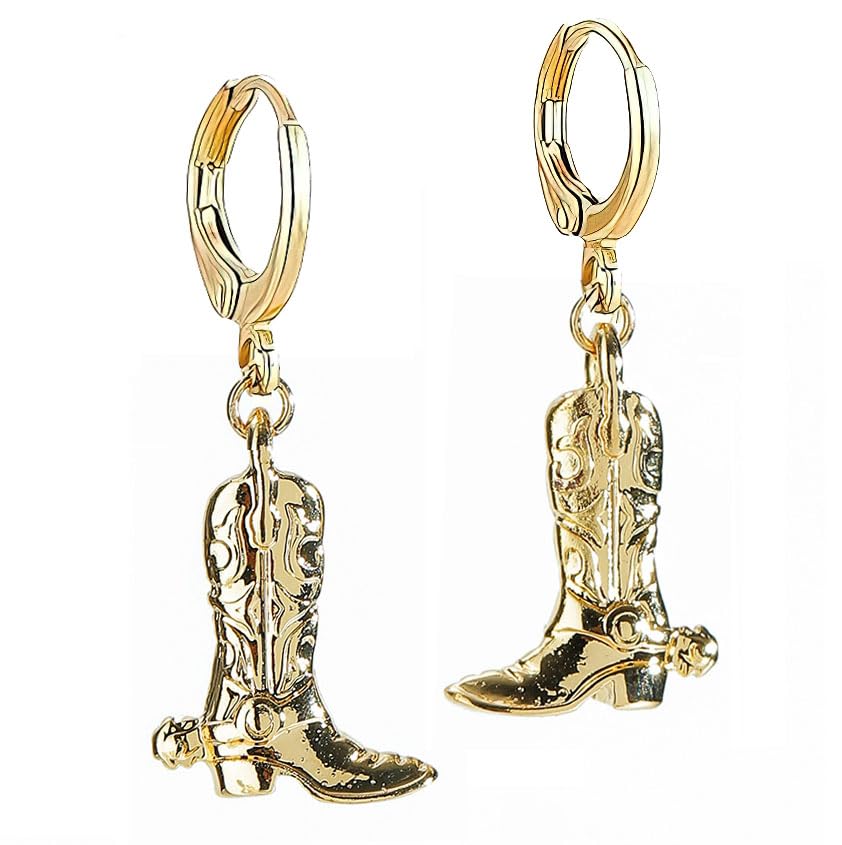Western Style Gold Cowgirl Boot Dangle Earrings for Women - Silver Drop Cowboy Hat Earrings - Perfect for Country Concerts, Rodeos & Western Fashion