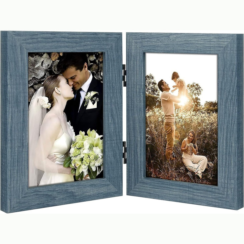 Double Vertical Hinged Photo Frame with Real Glass - Display 2 Pictures Side by Side - Perfect for Wedding, Family & Home Decor