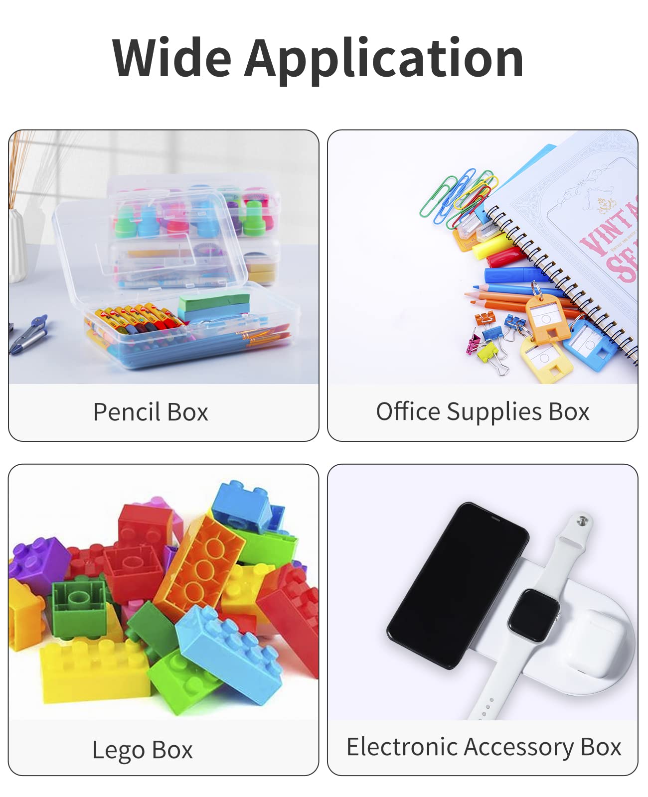 Sooez 3-Piece Plastic Pencil Box Set - Large Stackable School Supply Organizer for Kids (8.2x4.6x2.3 Inches) - Perfect for Classroom, Homework & Art Supplies Storage