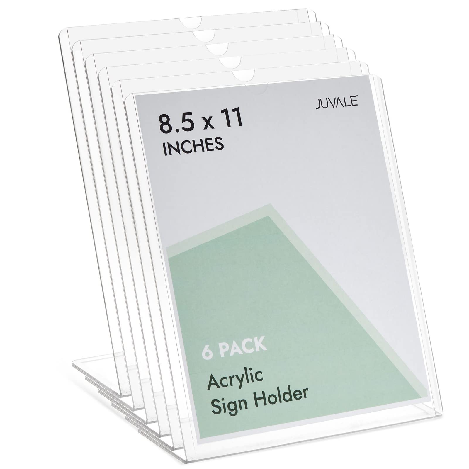 Juvale 6 Pack Clear Plastic Sign Holders 8.5x11 Inches - Table Top Display Stand for Menus, Flyers, Documents, Photos | Perfect for Restaurants, Offices, Retail Stores & Events