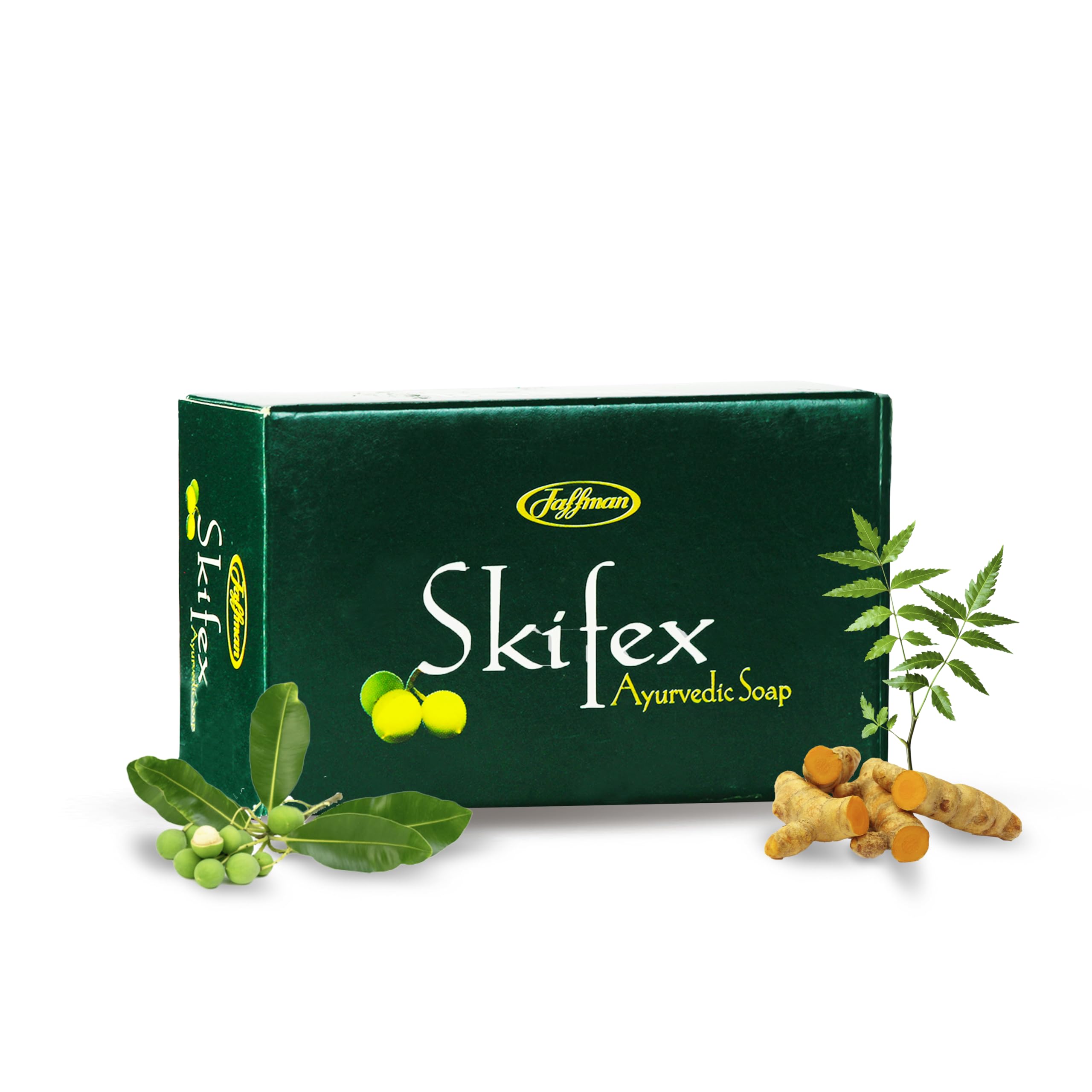 Jaffman Skifex Ayurvedic Soap with Turmeric, Tamanu Oil & Neem Oil - Paraben & Sulfate Free Natural Skin Care Soap for Acne, Eczema & Dry Skin - Pack of 1 Bar - Perfect for Daily Face & Body Cleansing Routine