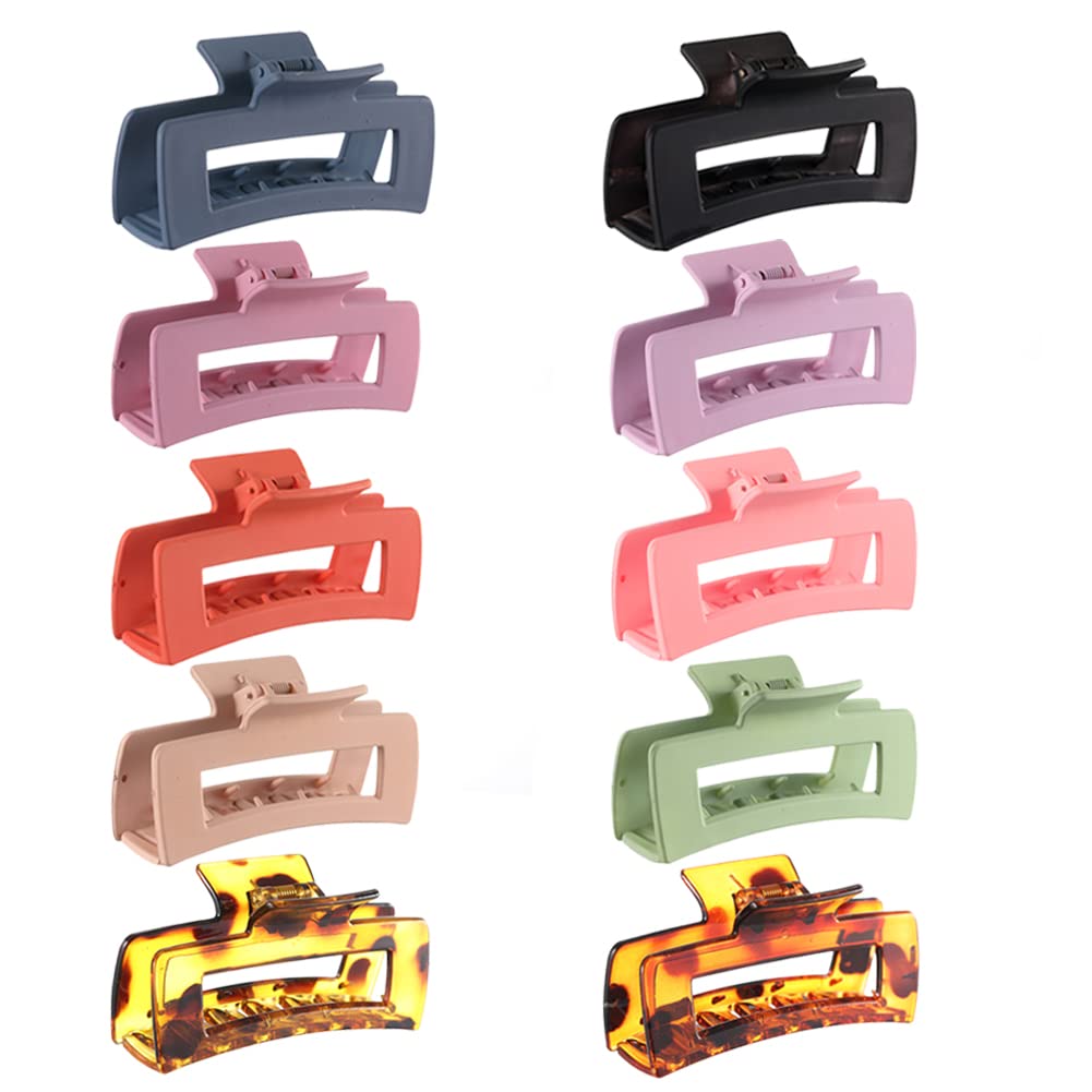 10 Pcs Large Claw Clips for Thick Hair - Strong Hold Square Jaw Hair Clips, Non-Slip Big Rectangle Hair Clips for Women & Girls - Perfect for Updos, Ponytails & Everyday Hairstyles