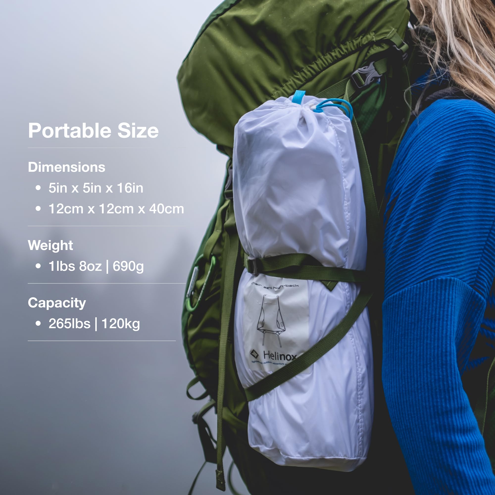Helinox Chair Zero Ultralight Highback Backpacking Chair - Compact & Lightweight for Camping, Hiking, Travel - White