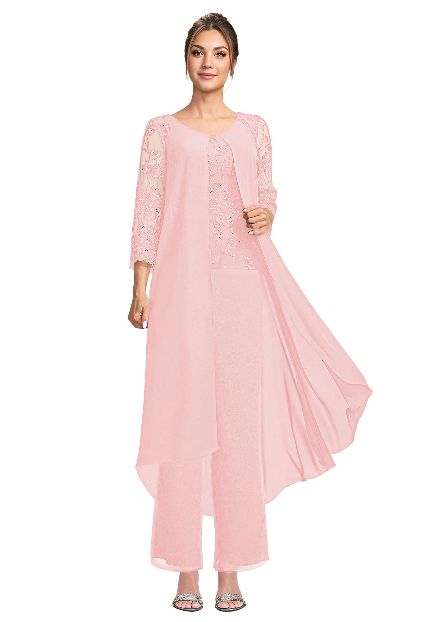 Elegant 3-Piece Mother of The Bride Pants Suit Set - Lace Formal Evening Gown for Women | Wedding Guest, Cocktail Party & Special Occasion Outfit