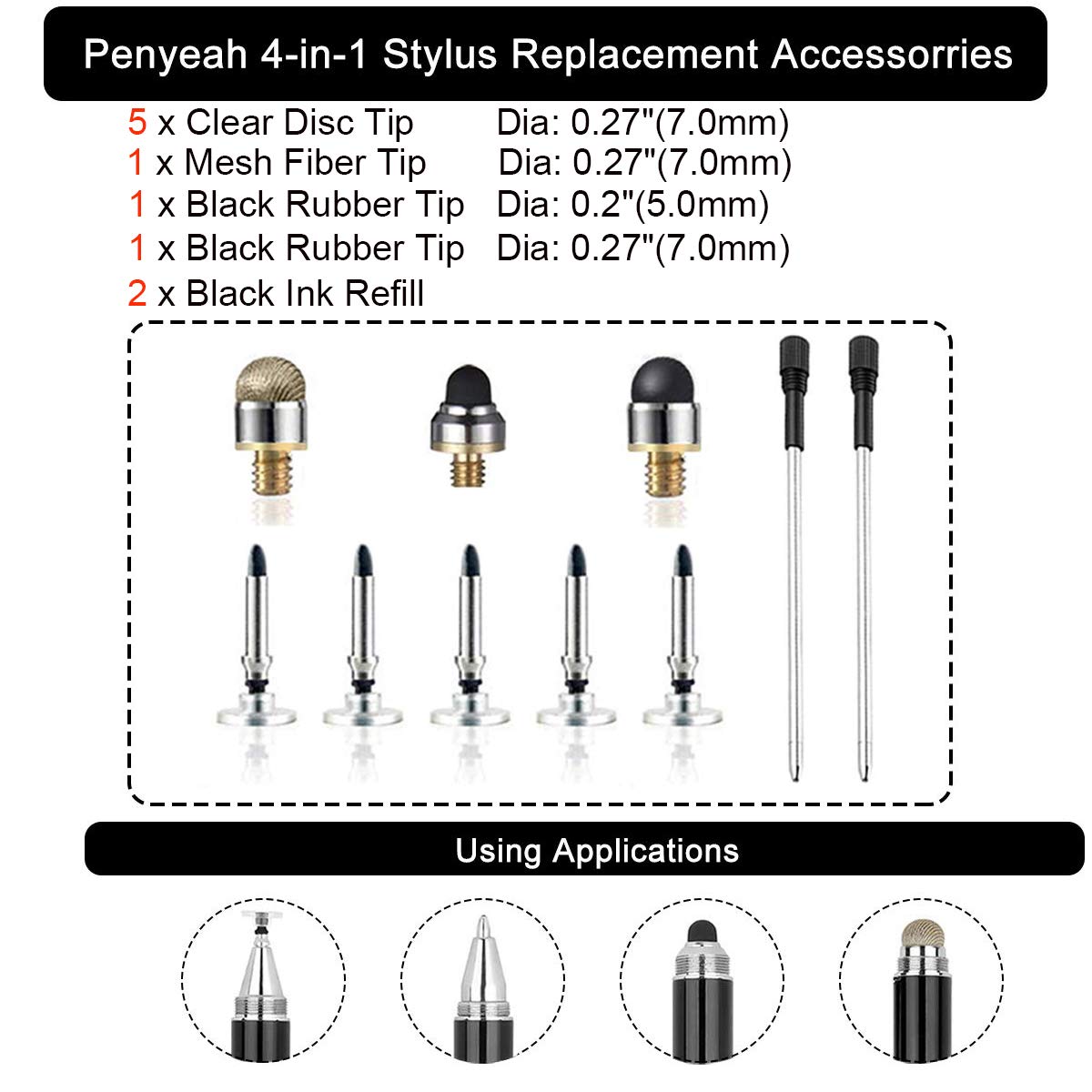 Penyeah Stylus Pen P1 Replacement Tips - Black Ink Refills for Smooth Writing & Drawing on Tablets, iPads, and Touch Screens - Perfect for Artists, Note-Takers & Digital Creatives