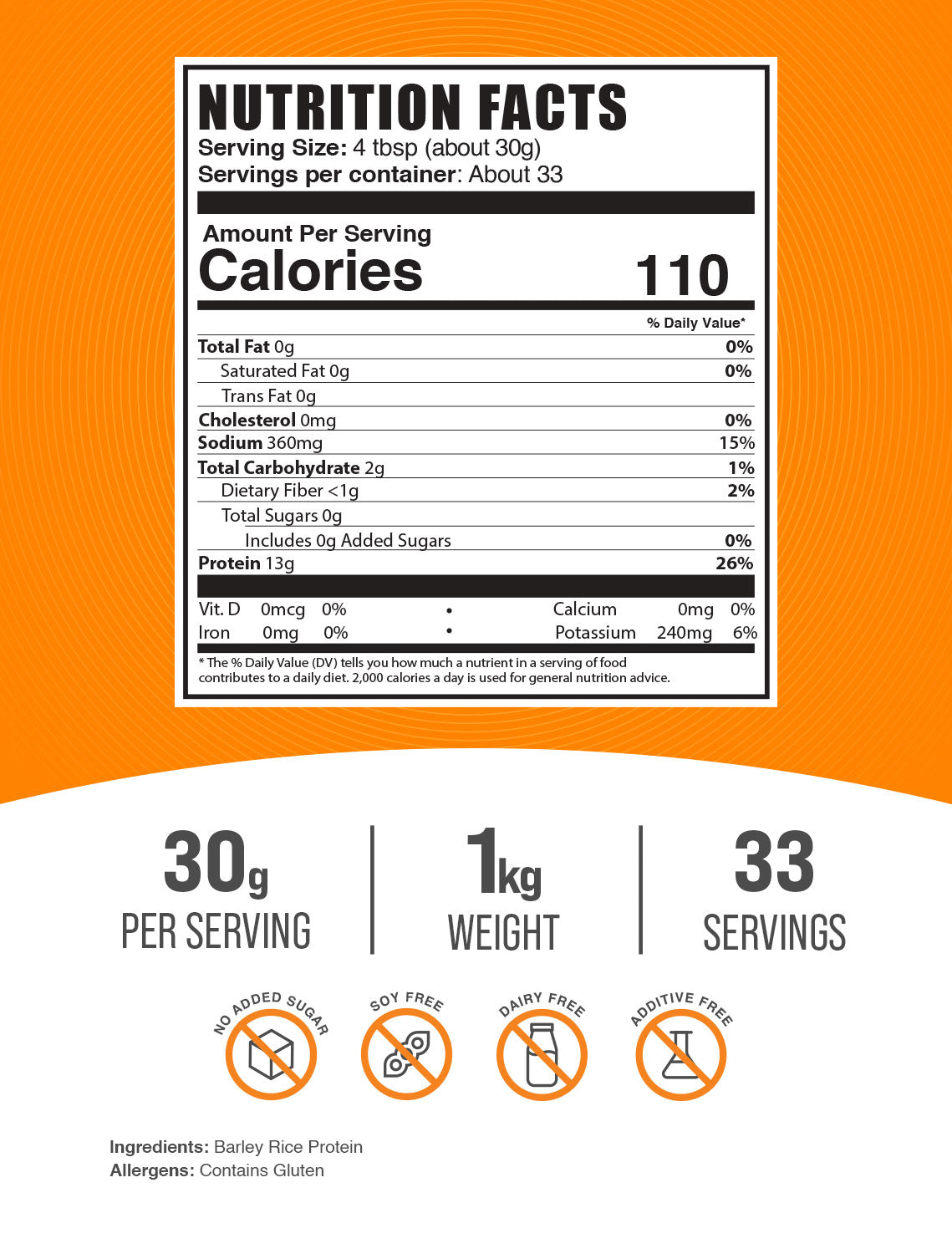 Organic Barley Rice Protein Powder - Plant-Based Vegan Protein Supplement for Smoothies, Baking & Post-Workout Recovery - Gluten-Free & Non-GMO