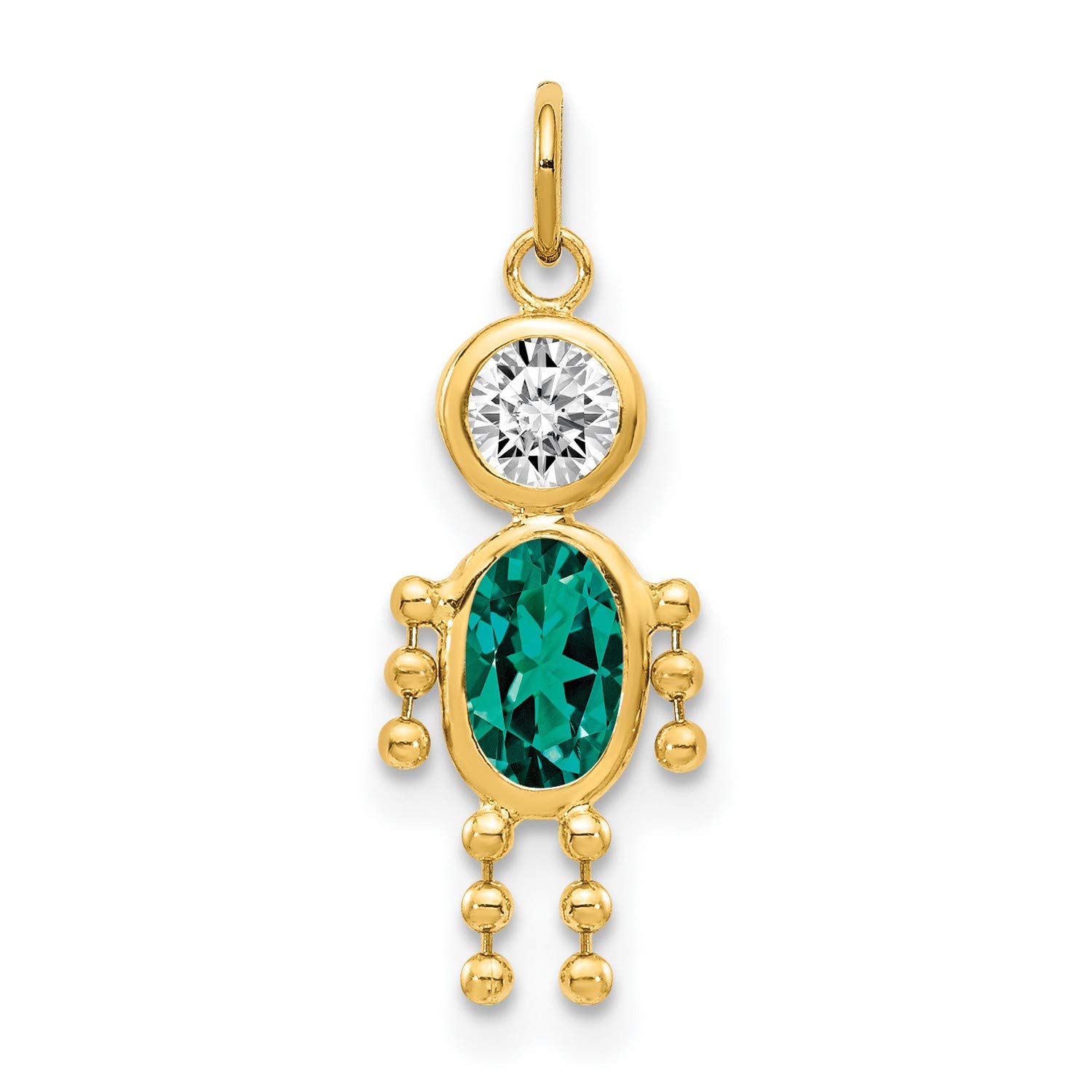 14K Yellow Gold May Birthstone Charm for Boys - 19mm x 9mm - Perfect for Necklaces, Bracelets & Keepsake Jewelry Gifts