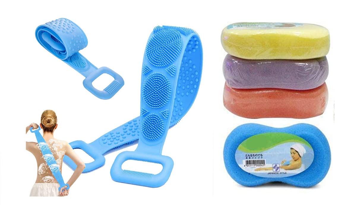 Exfoliating Shower Back Scrubber with Handle - Soft Loofah Bath Sponge Set for Deep Cleaning - 2PCS Body Brush & Exfoliating Mat with Hook - Perfect for Men & Women Bathing, Spa & Skin Care Routine