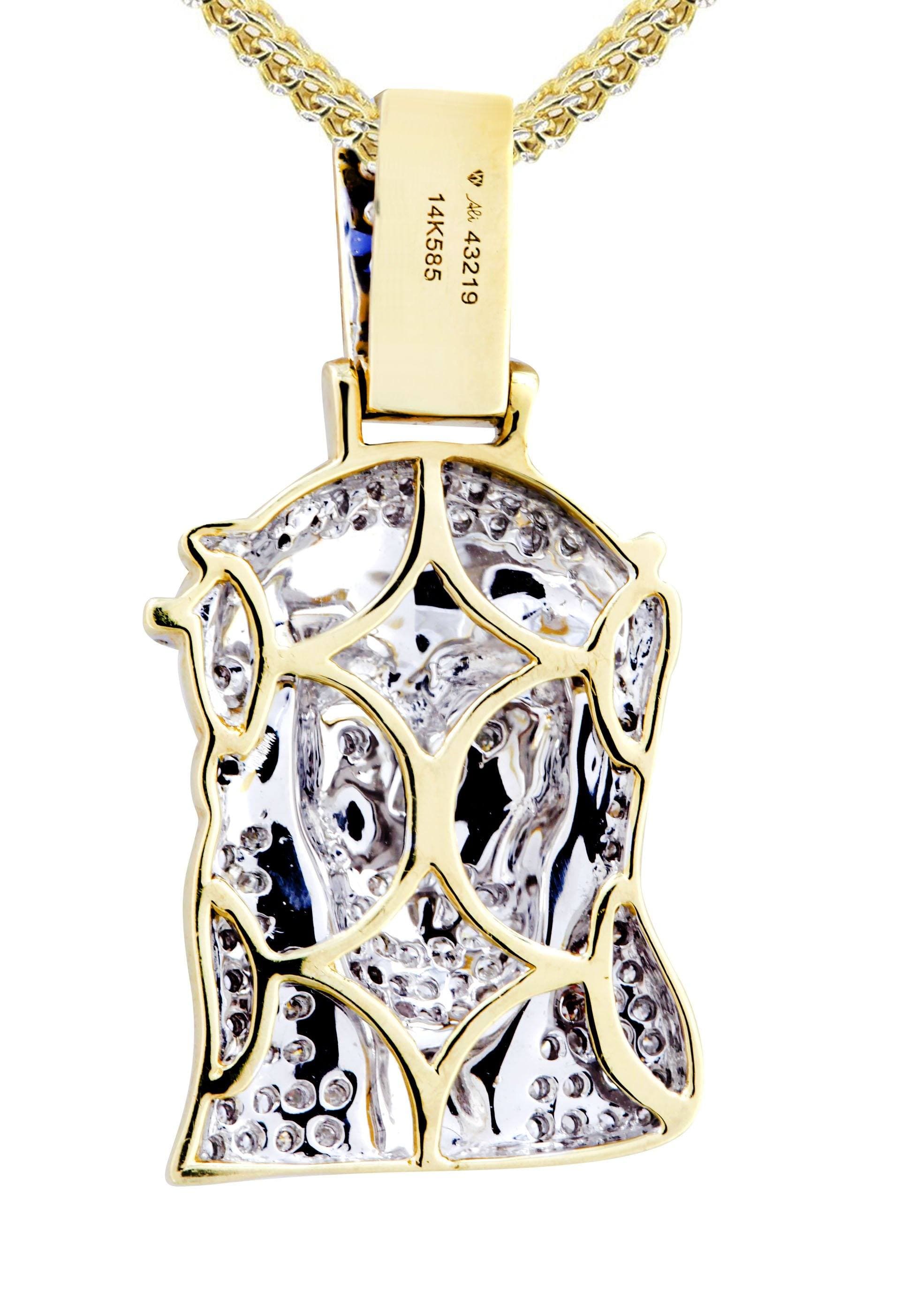 14K Yellow Gold Jesus Head Diamond Necklace - 0.88 Carats Diamond Pendant for Women | Religious Jewelry Gift for Baptism, First Communion & Easter