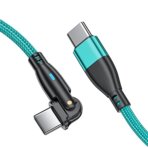 60W USB C to C Fast Charging Cable with 180° Rotating Right Angle Head - PD Compatible for iPhone 15/14/13, MacBook, iPad Pro - High Speed Data Transfer (6ft, Green) - Perfect for Travel, Office & Home Charging