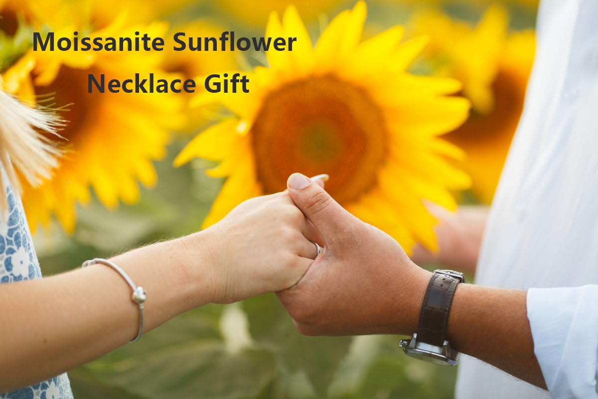 Moissanite Sunflower Heart Necklace for Women - 925 Sterling Silver 18k Gold Plated Love Pendant Jewelry | Romantic Gift for Wife, Mom, Sister | 18