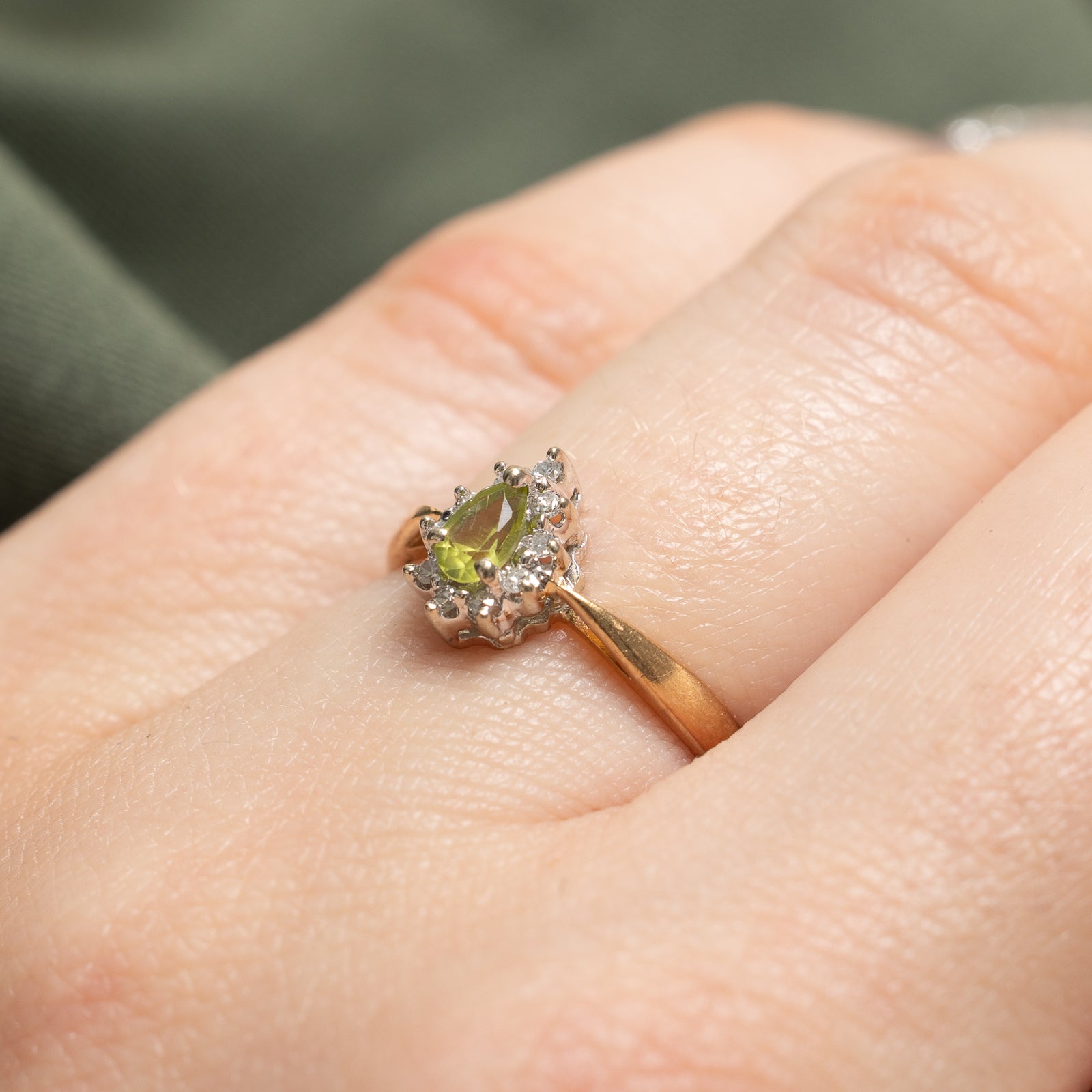 Peridot & Diamond Halo Ring - 0.18ct Peridot with 0.05ctw Diamond Accents - Size 5.5 - Elegant Birthstone Jewelry for August - Perfect for Engagement, Anniversary & Special Occasion Gifts