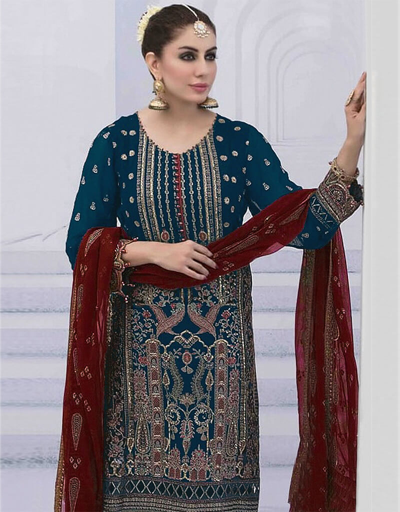 Blue Faux Georgette Straight Leg Pants for Women - Elegant Office Wear & Casual Outfits