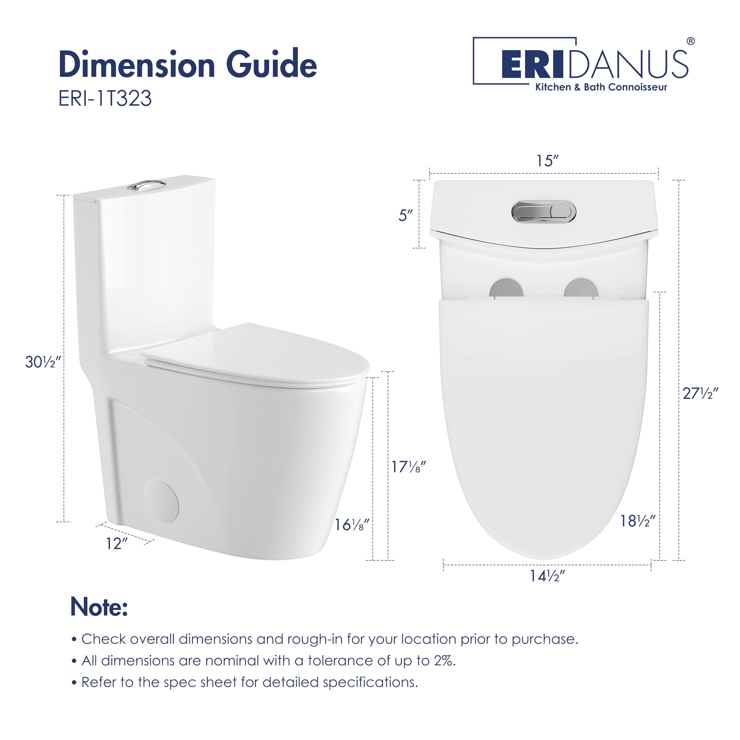 Eridanus Elongated One Piece Toilet - 1.1/1.6 GPF Dual Flush, 12