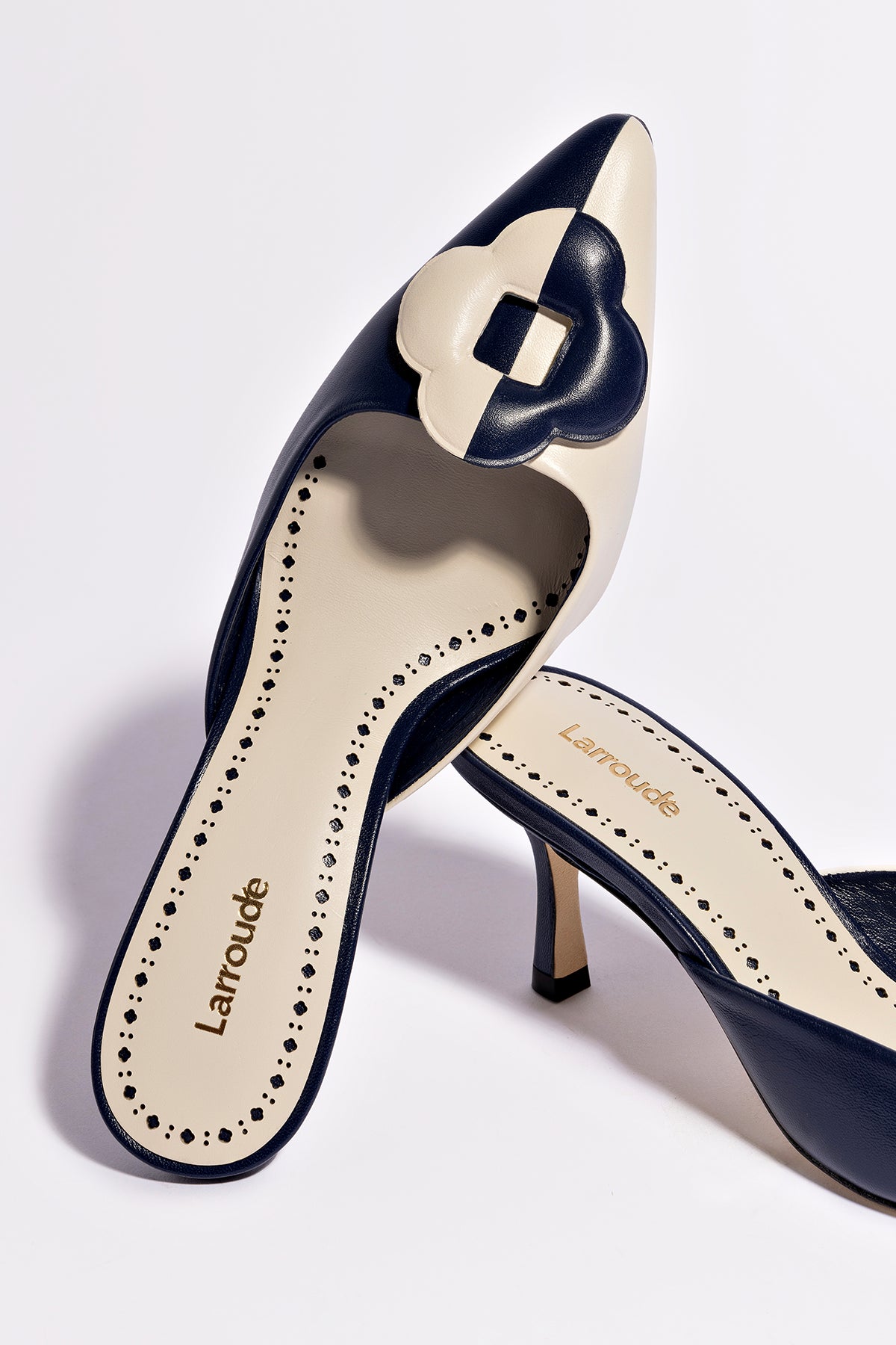 Premium Flora Pump in Navy & Ivory Leather - Elegant Women's Dress Shoes for Weddings, Parties & Office Wear