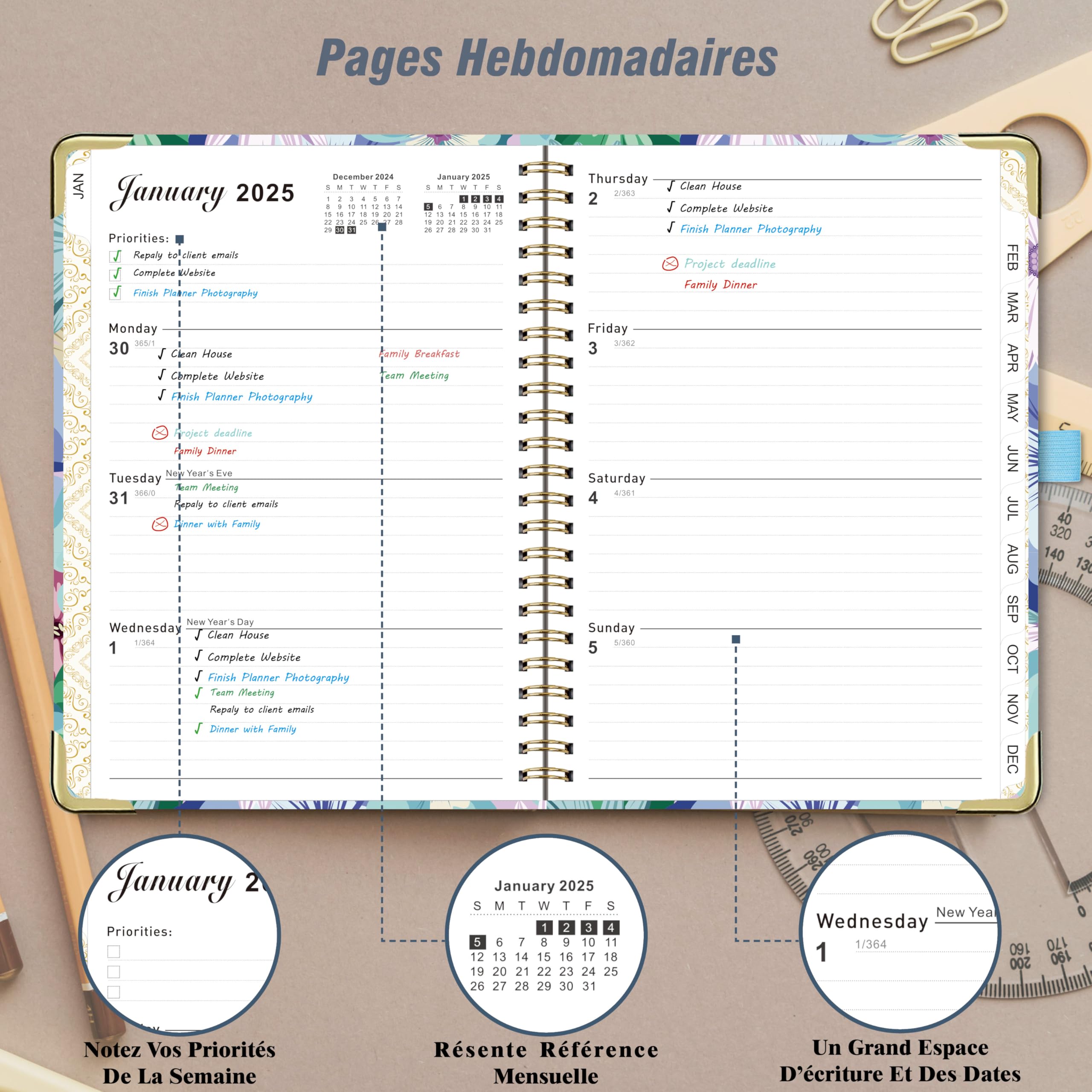 2025 Gumiho Weekly Spiral Planner A5 Size (January-December) - School Planner with Pen Loop, Bookmark Ruler & Planning Stickers (Blue) - Perfect for Students, Professionals & Organizing Daily Tasks
